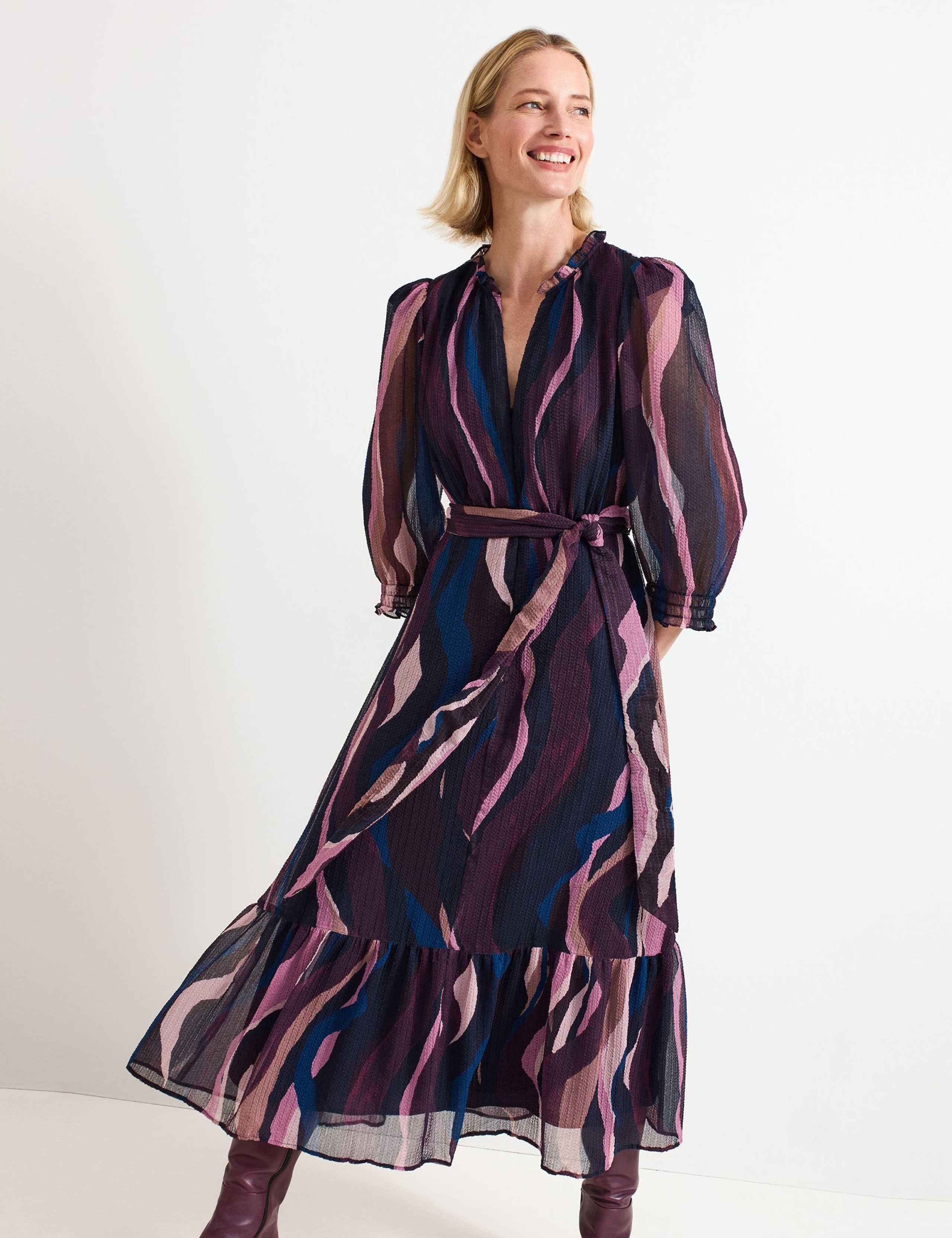 Printed V-Neck Tie Waist Midi Skater Dress 1 of 8