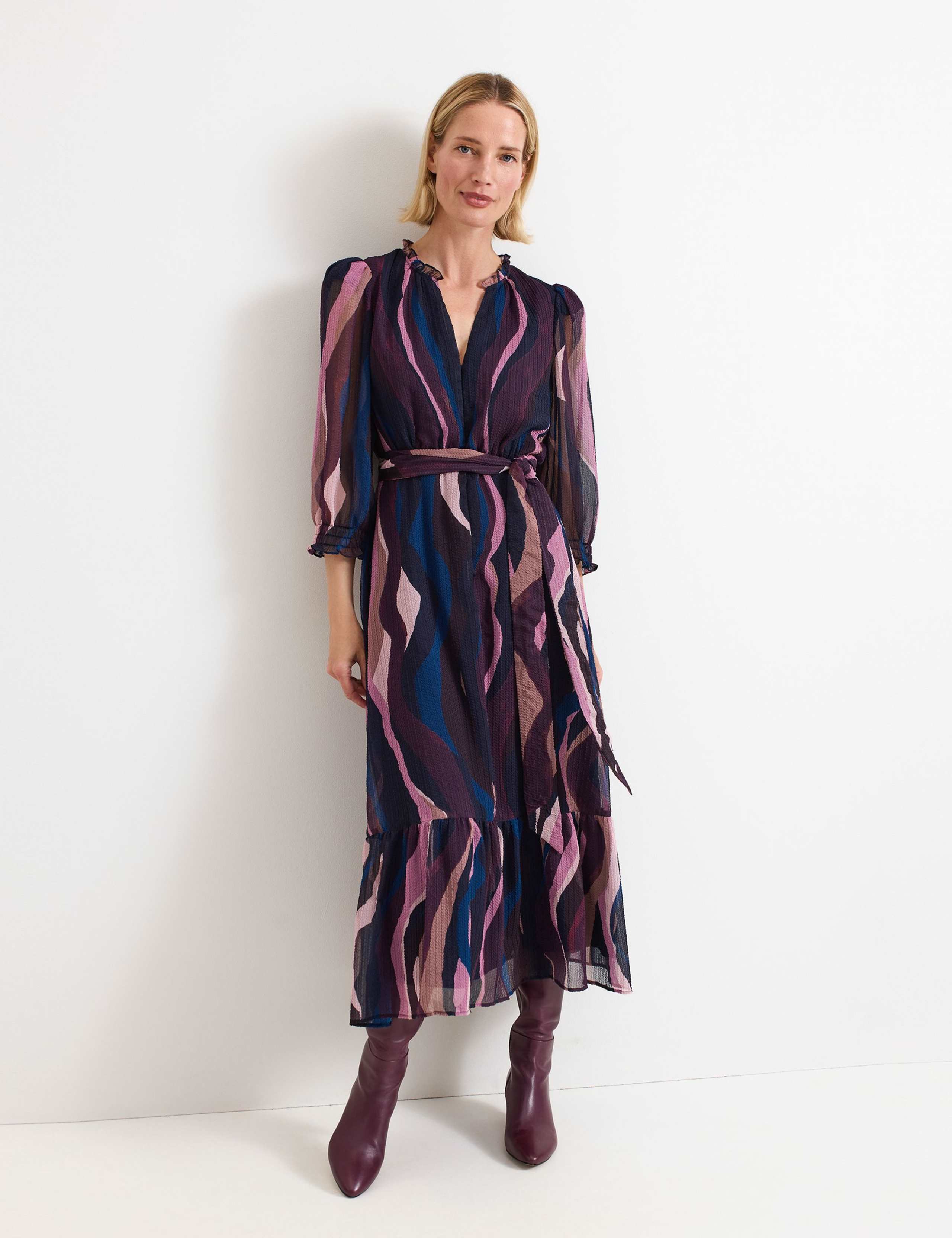 Printed V-Neck Tie Waist Midi Skater Dress 5 of 8