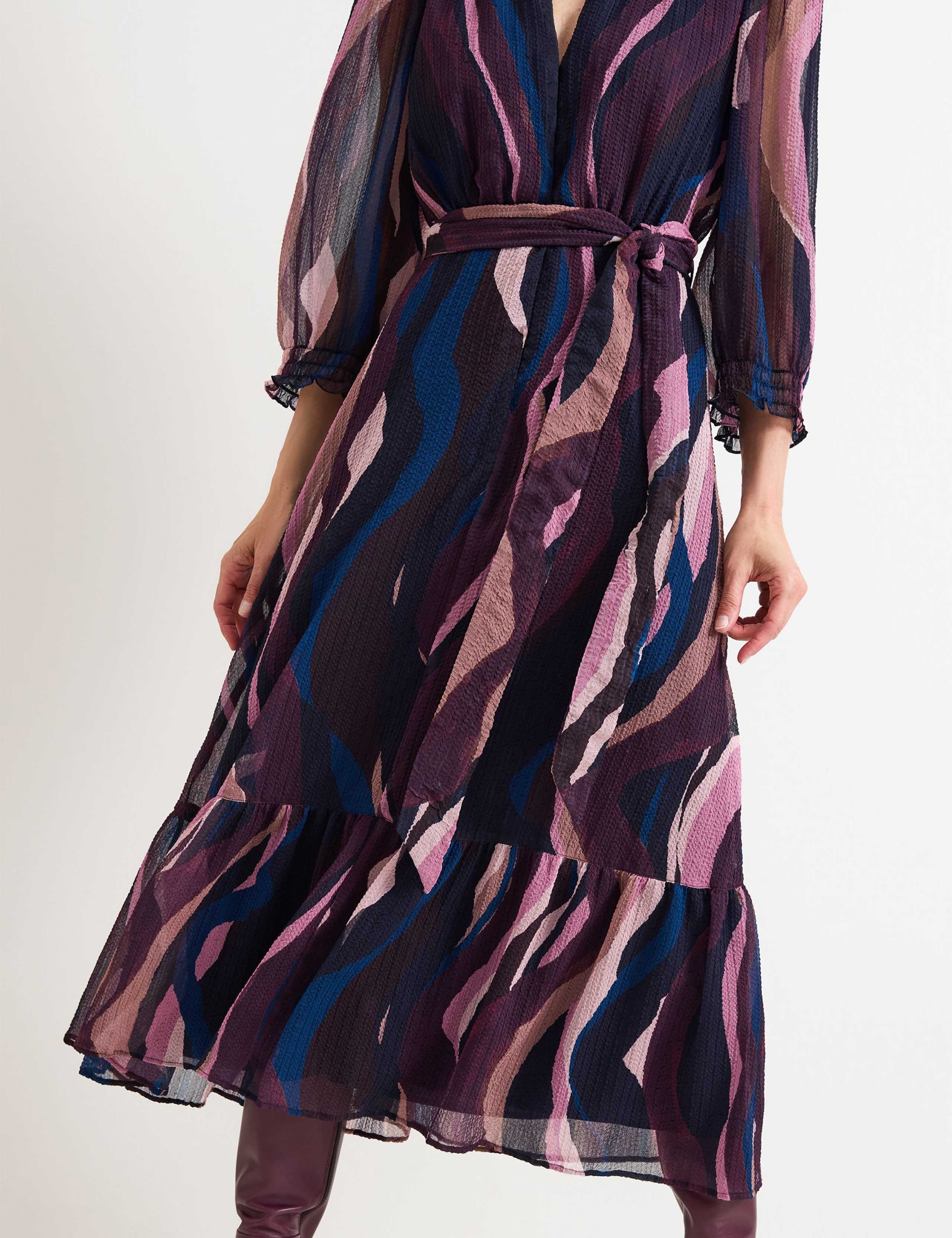 Printed V-Neck Tie Waist Midi Skater Dress 8 of 8