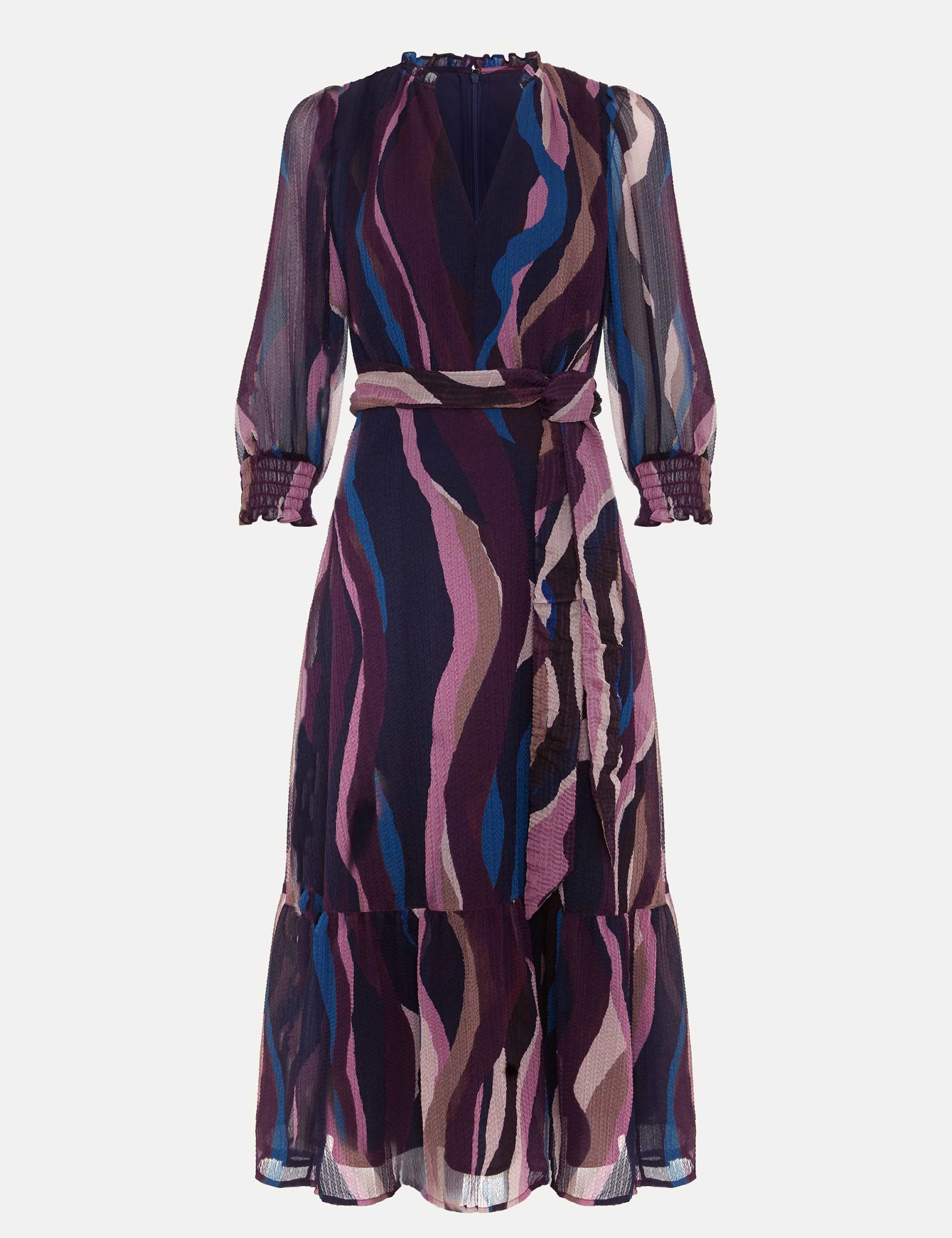 Printed V-Neck Tie Waist Midi Skater Dress 2 of 8