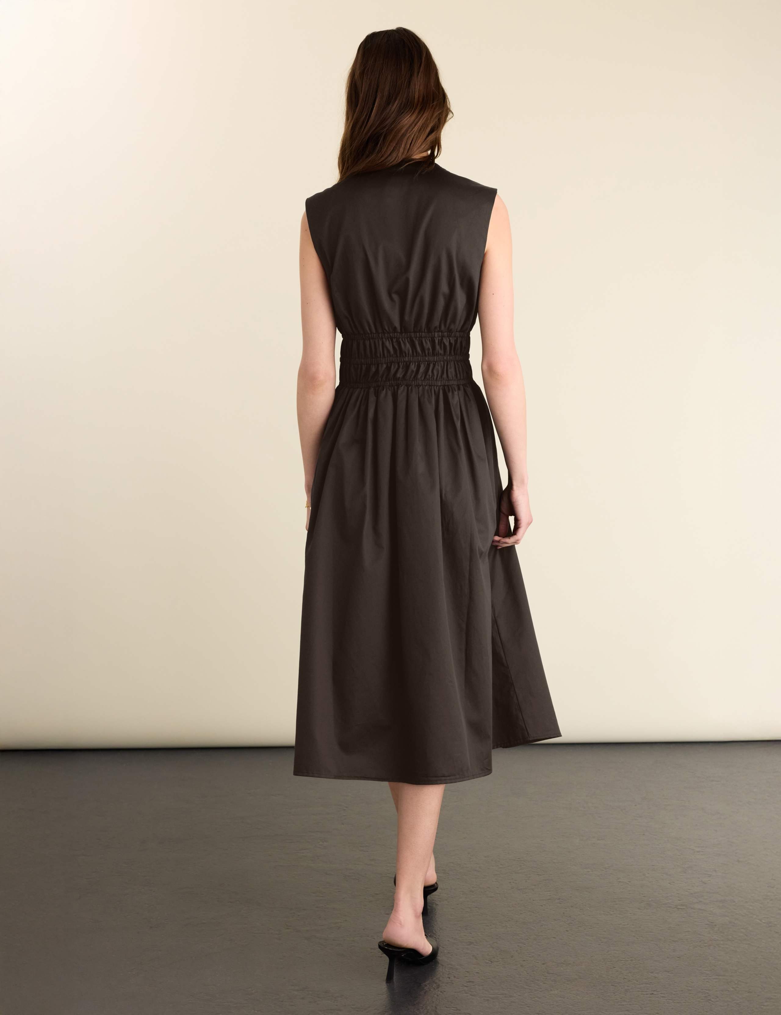 Pure Cotton V-Neck Midi Waisted Dress 3 of 5