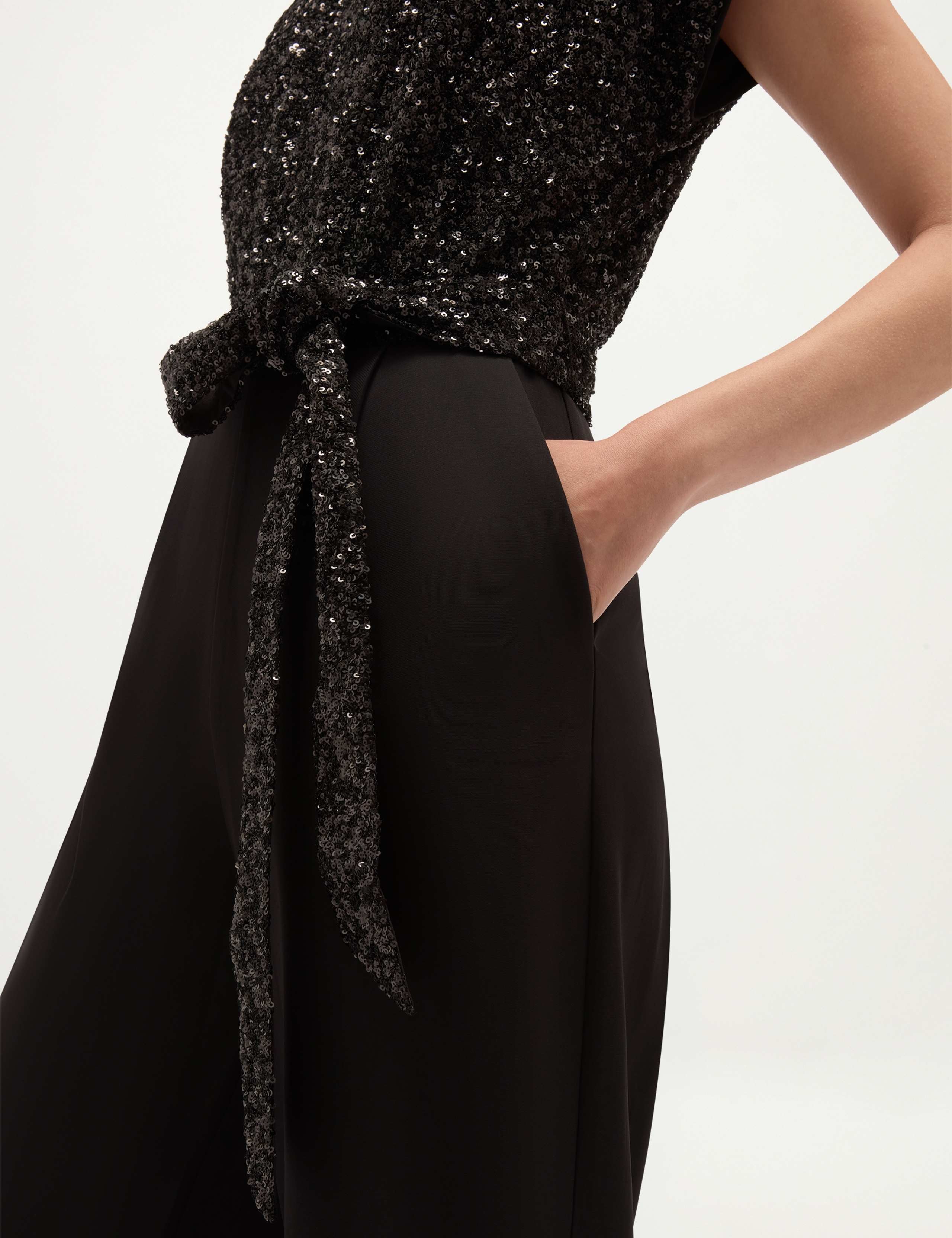 Crepe Sequin Tie Waist Wide Leg Jumpsuit 3 of 7