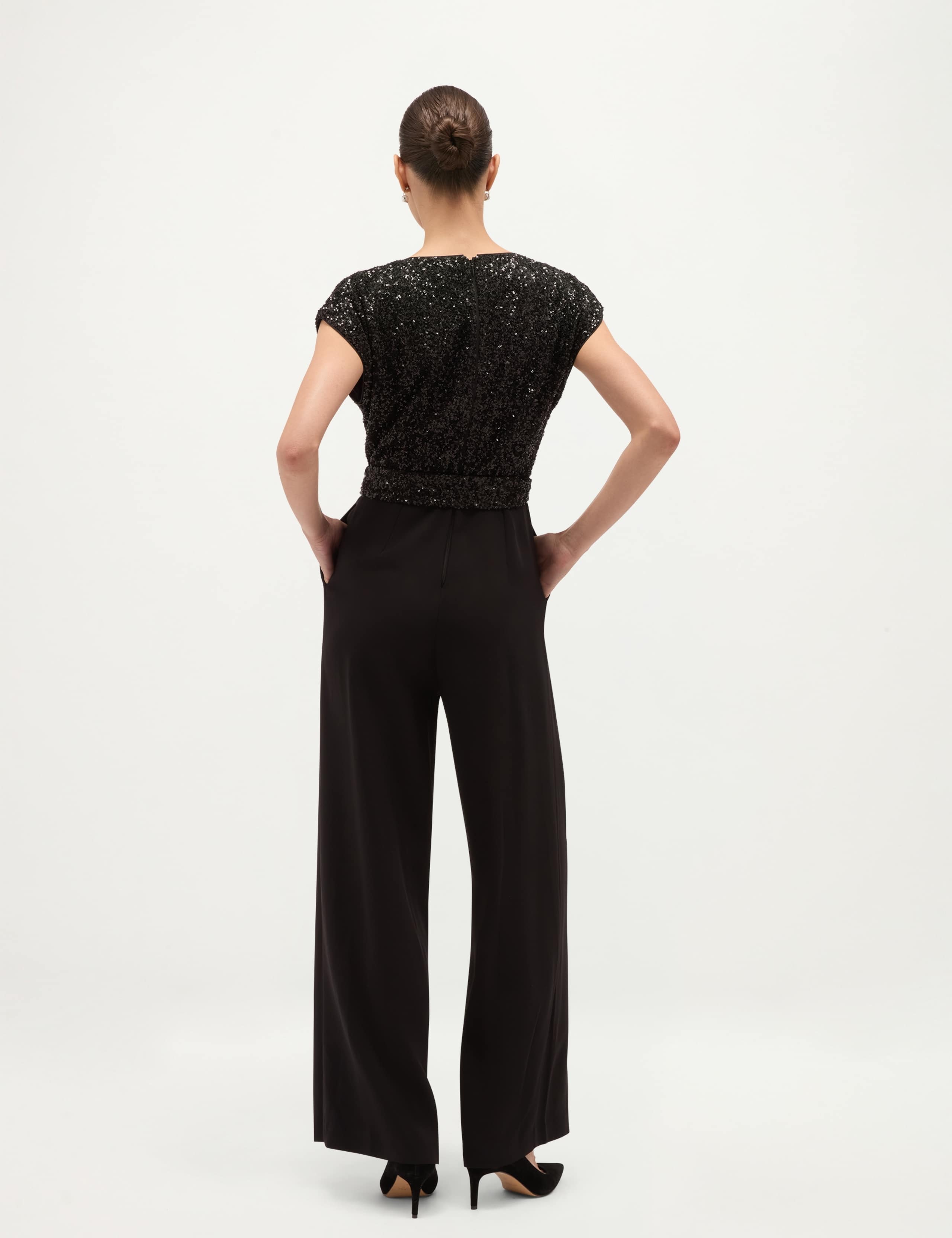 Crepe Sequin Tie Waist Wide Leg Jumpsuit 5 of 7