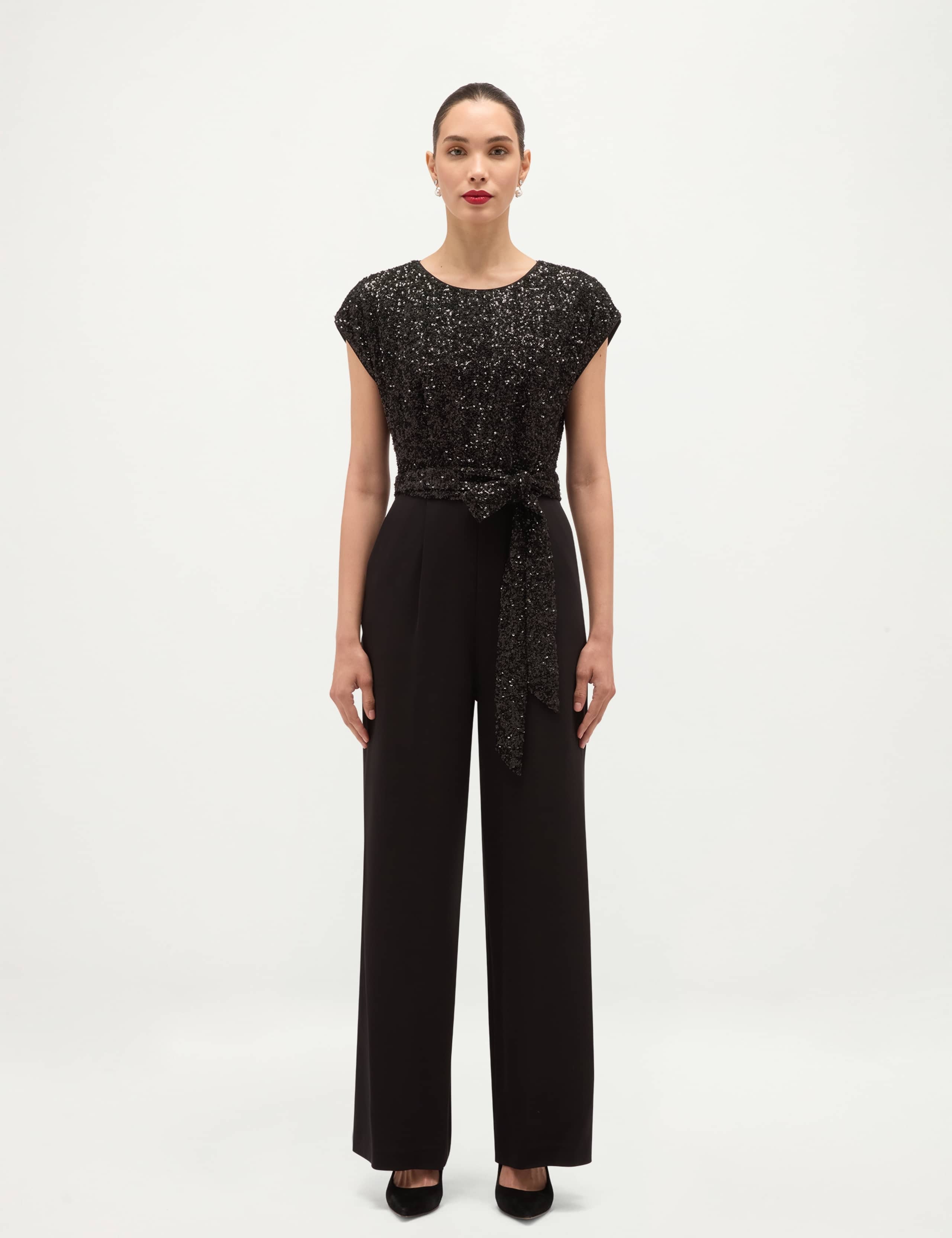 Crepe Sequin Tie Waist Wide Leg Jumpsuit 7 of 7