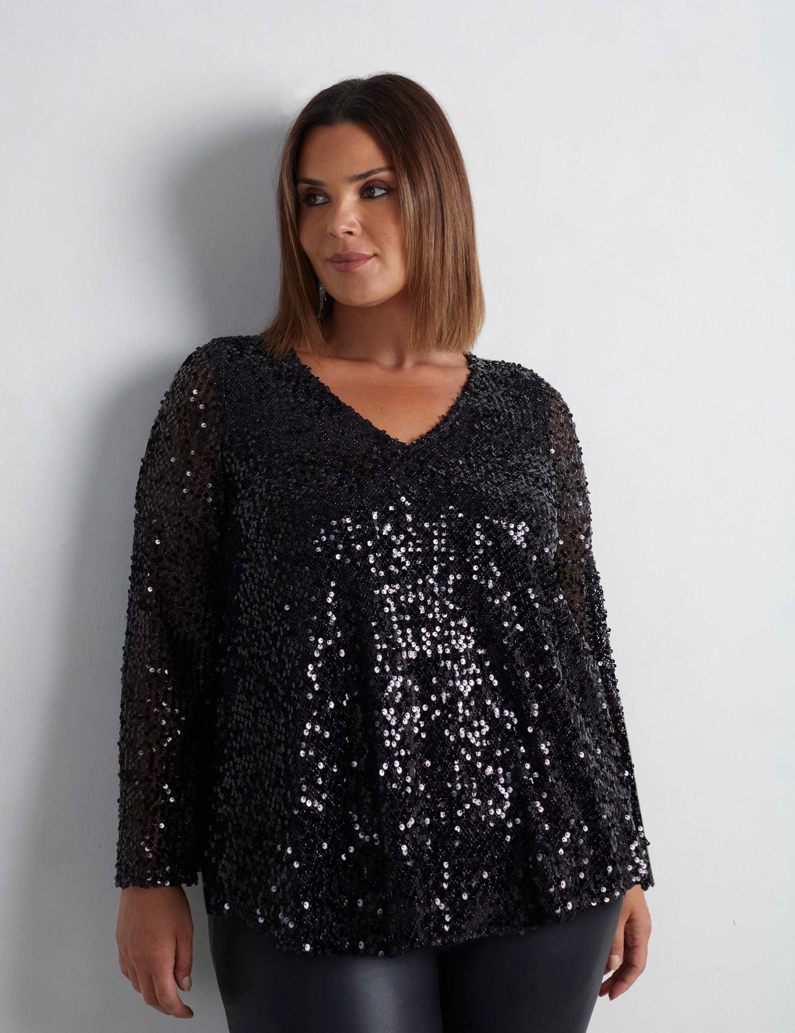 Mesh Jersey Sequin V-Neck Top 2 of 4