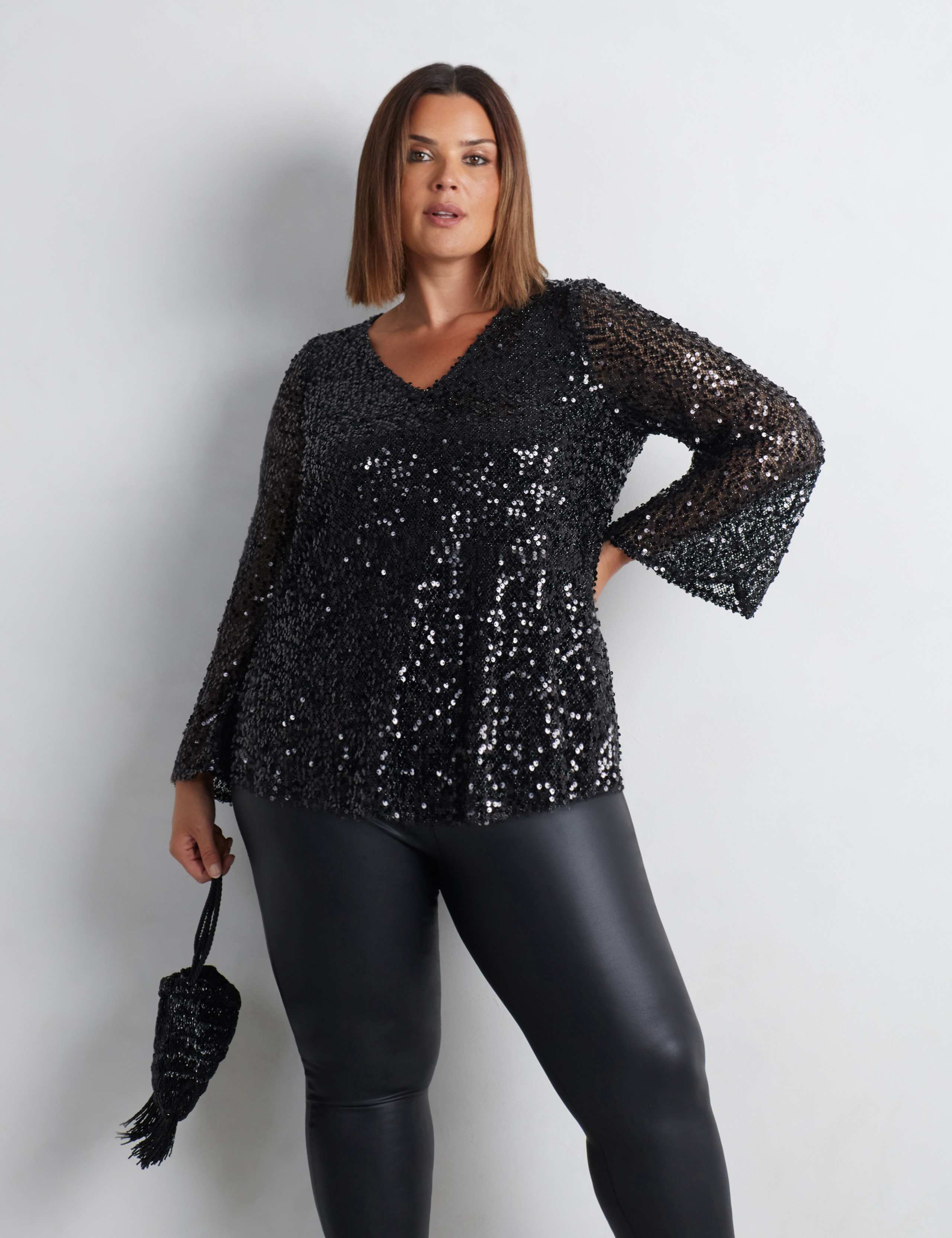 Mesh Jersey Sequin V-Neck Top 3 of 4