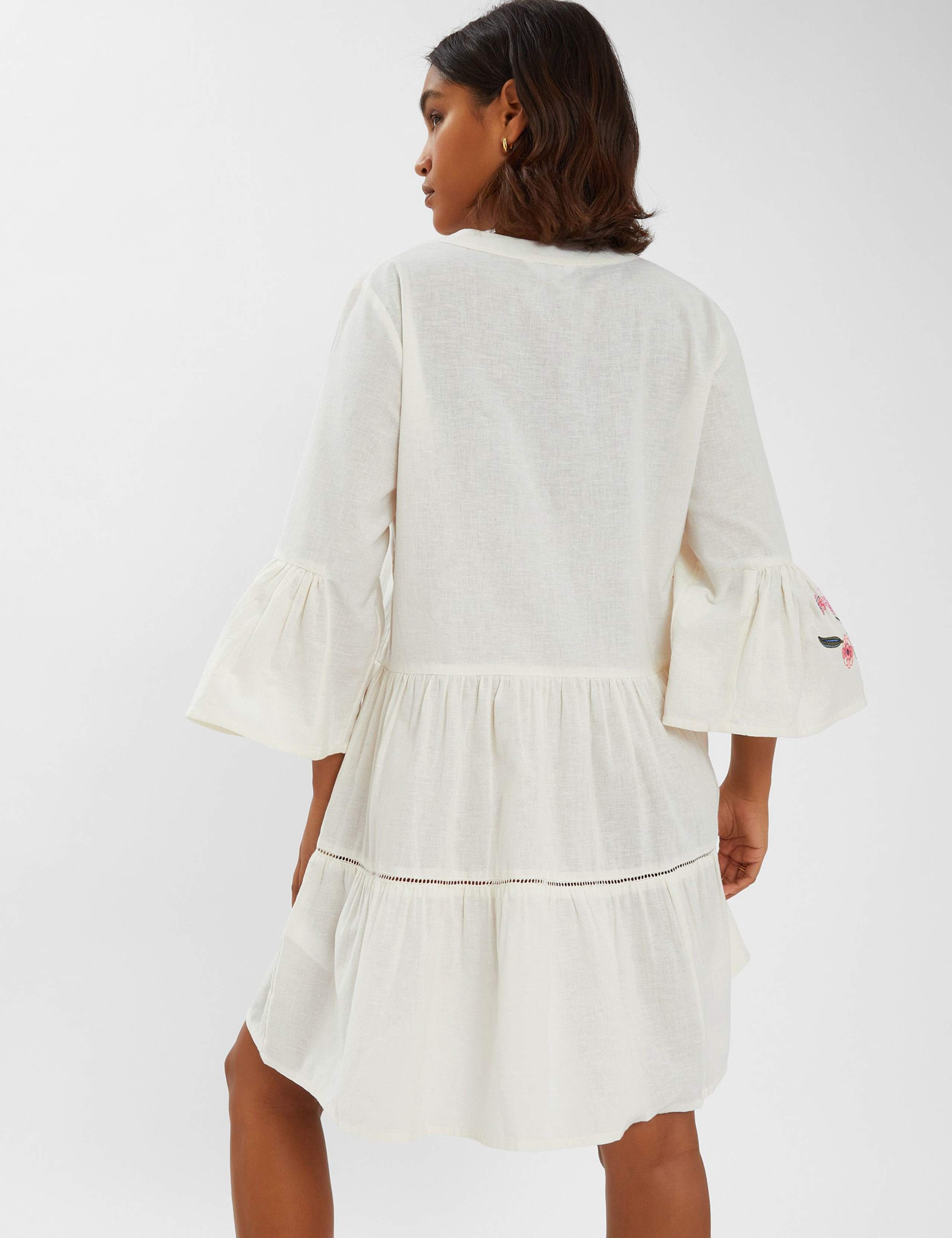 Cotton Rich V-Neck Mini Beach Dress with Linen 3 of 4