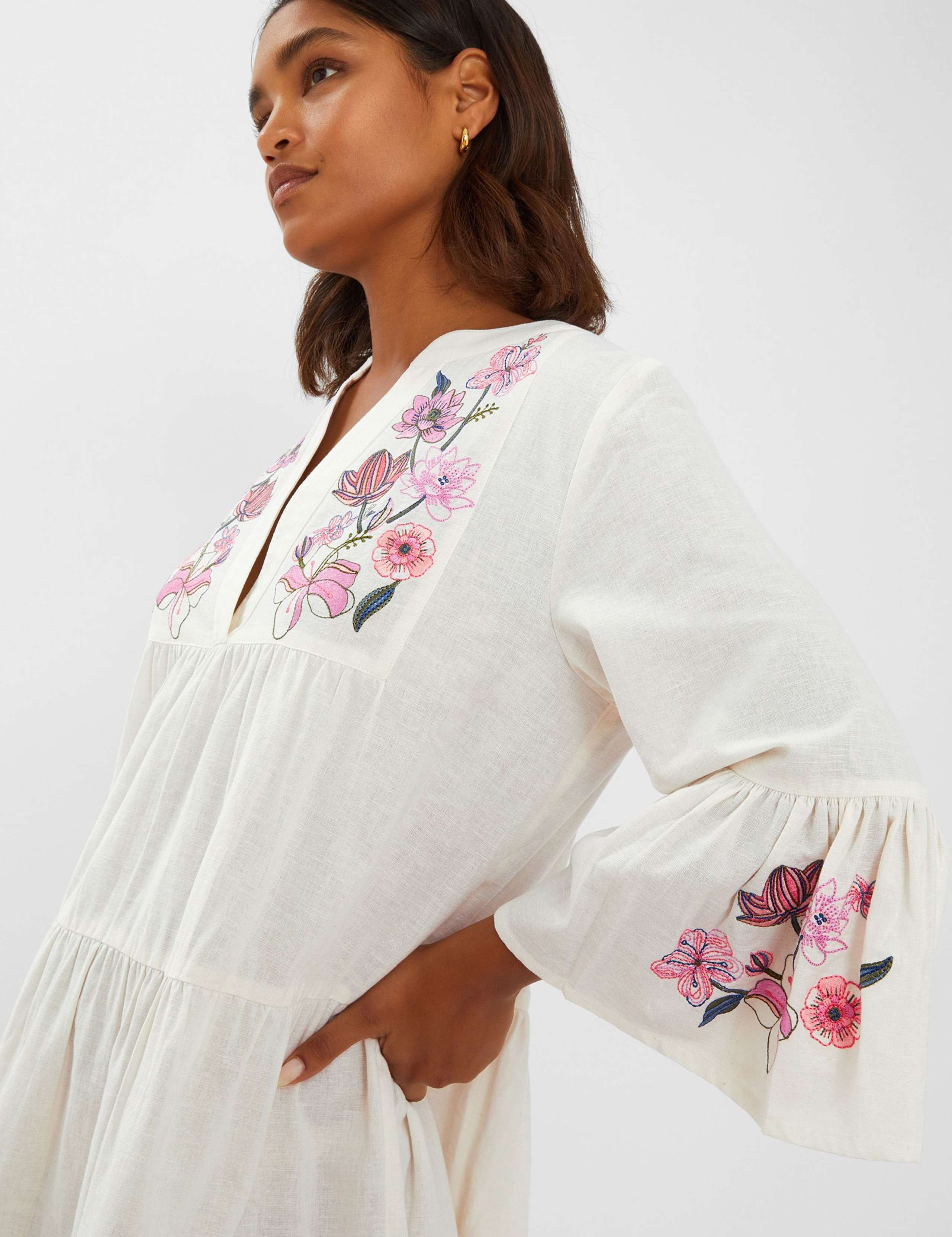 Cotton Rich V-Neck Mini Beach Dress with Linen 4 of 4