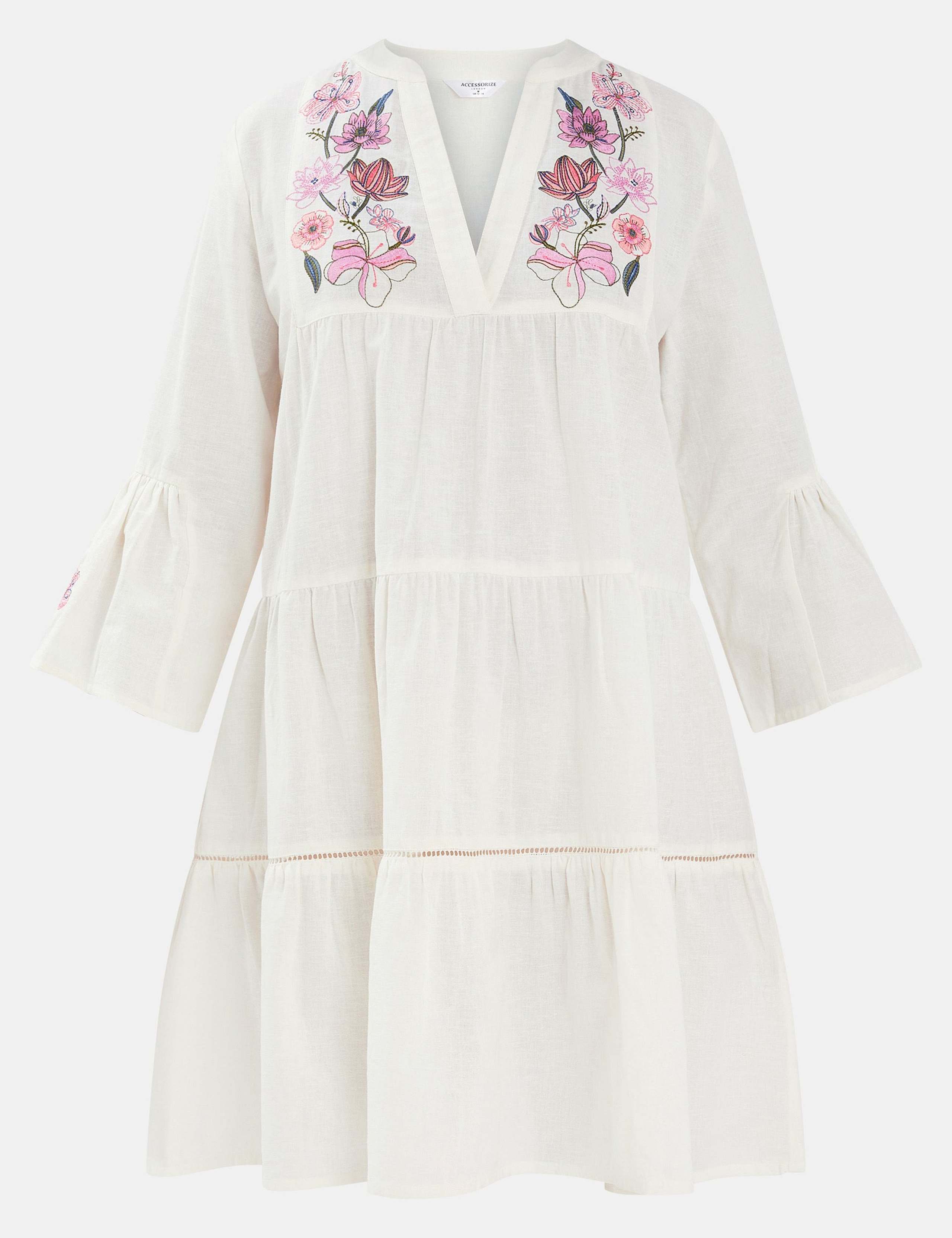 Cotton Rich V-Neck Mini Beach Dress with Linen 2 of 4