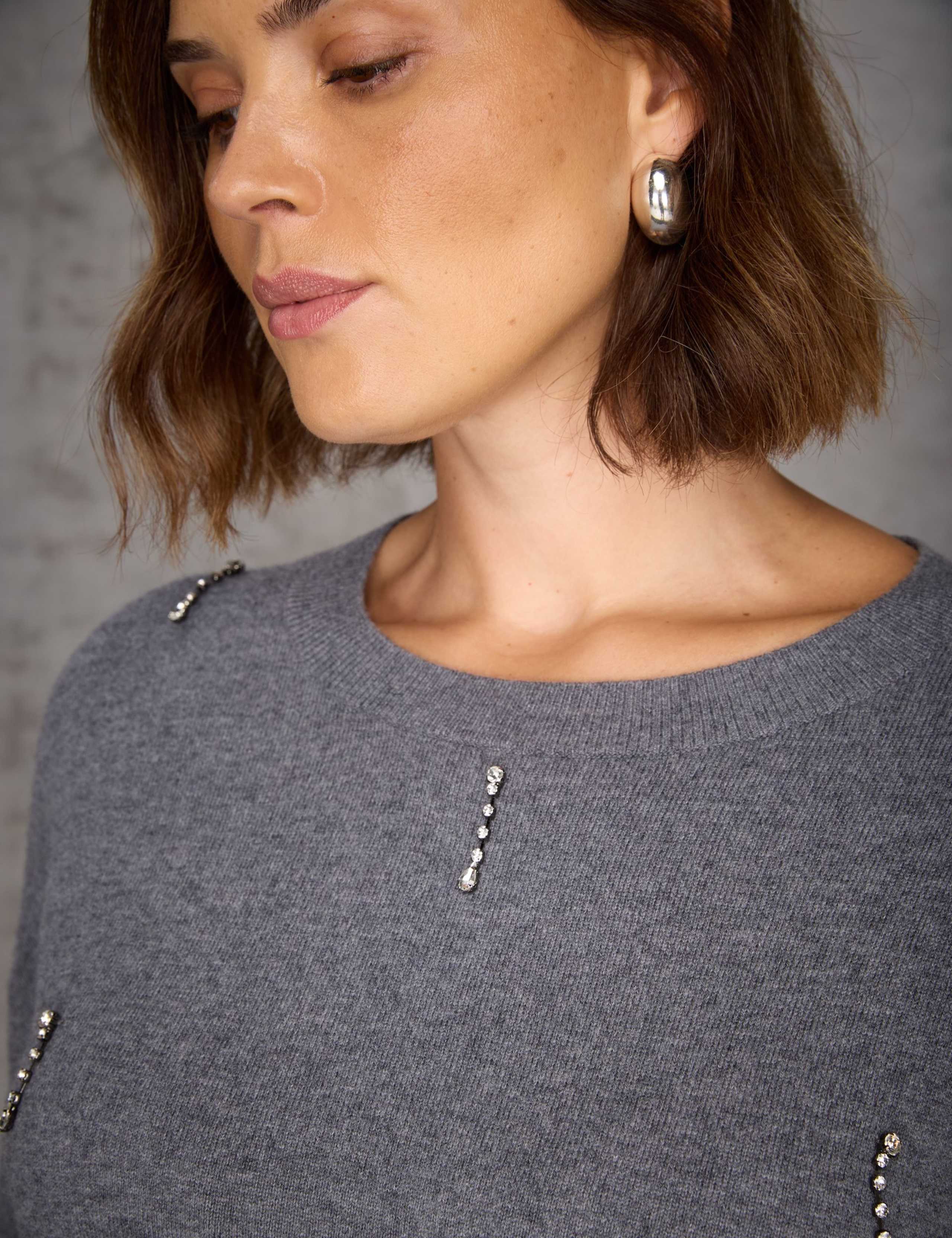 Wool Blend Embellished Crew Neck Jumper 7 of 7