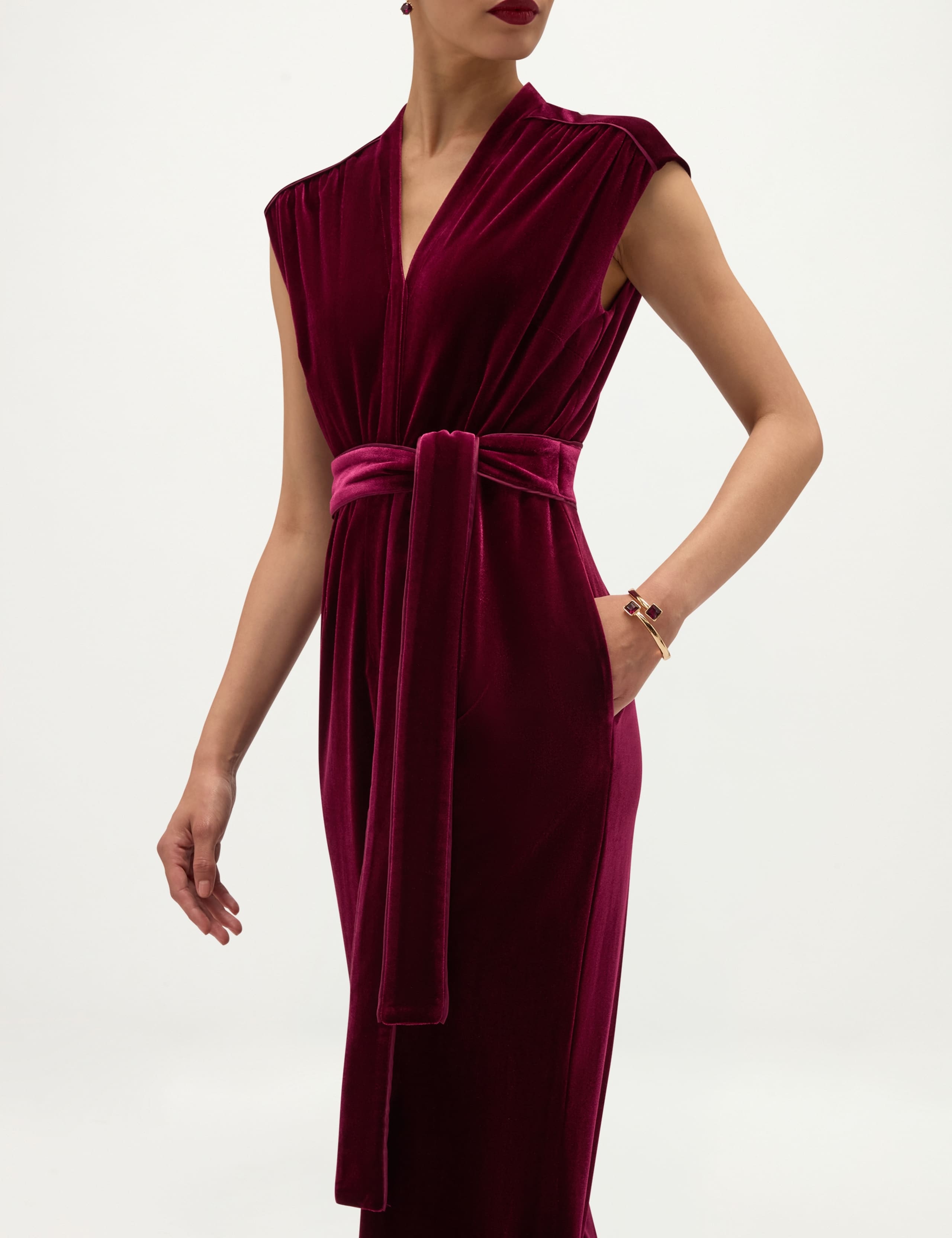 Velvet V Neck Wide Leg Jumpsuit 3 of 6