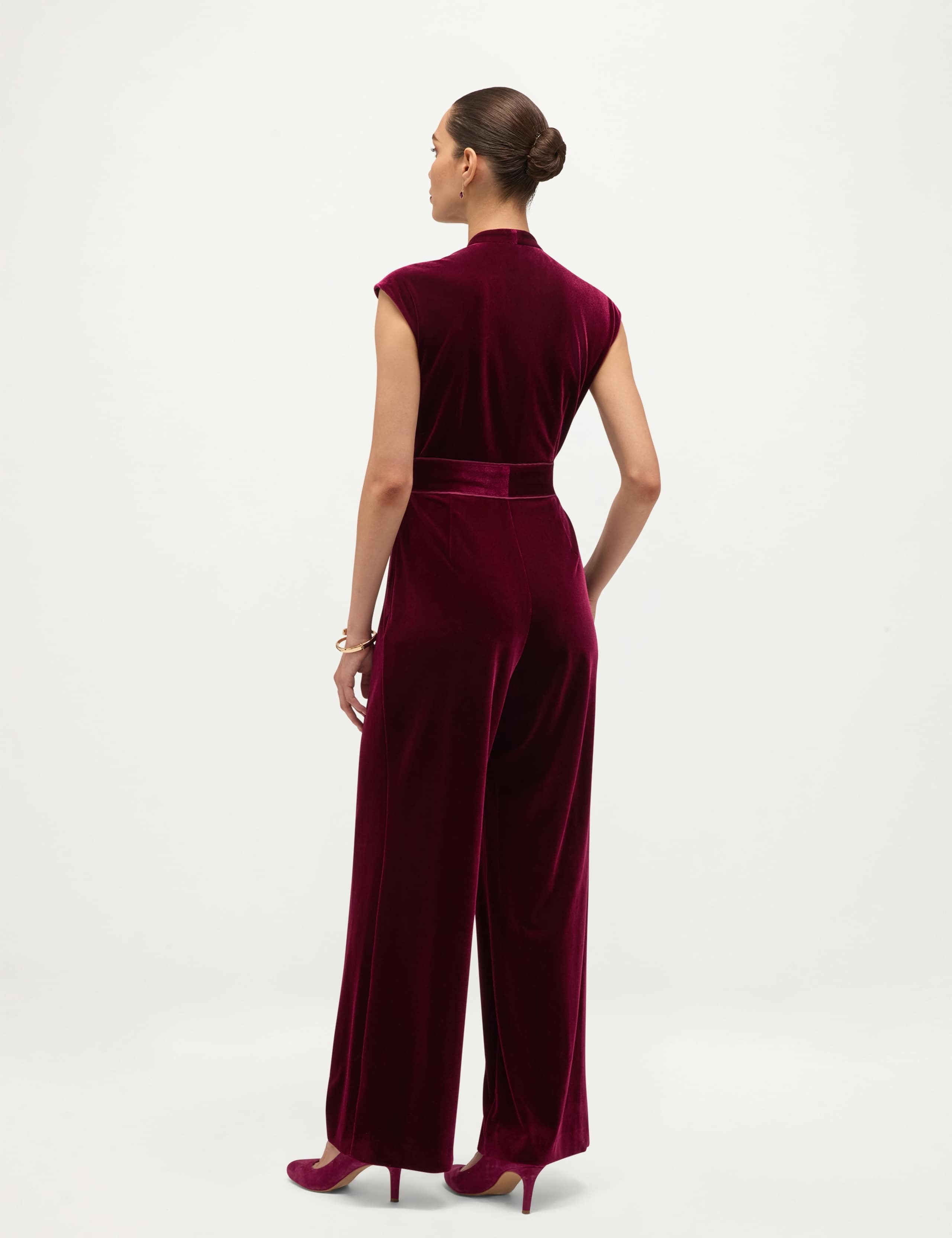 Velvet V Neck Wide Leg Jumpsuit 4 of 6