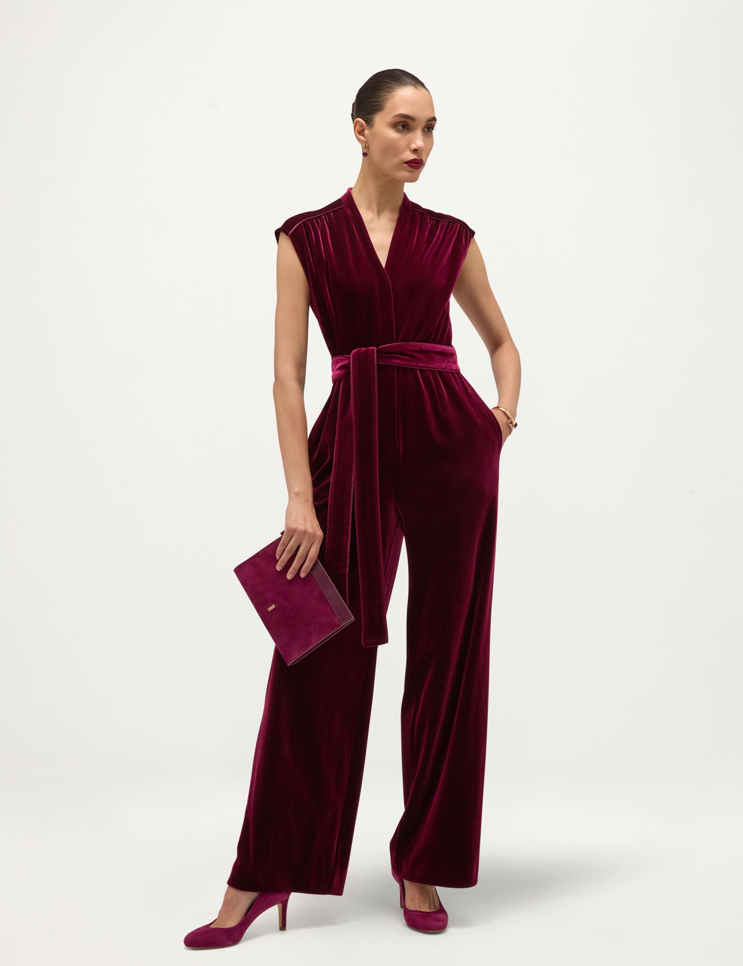 Velvet V Neck Wide Leg Jumpsuit 5 of 6
