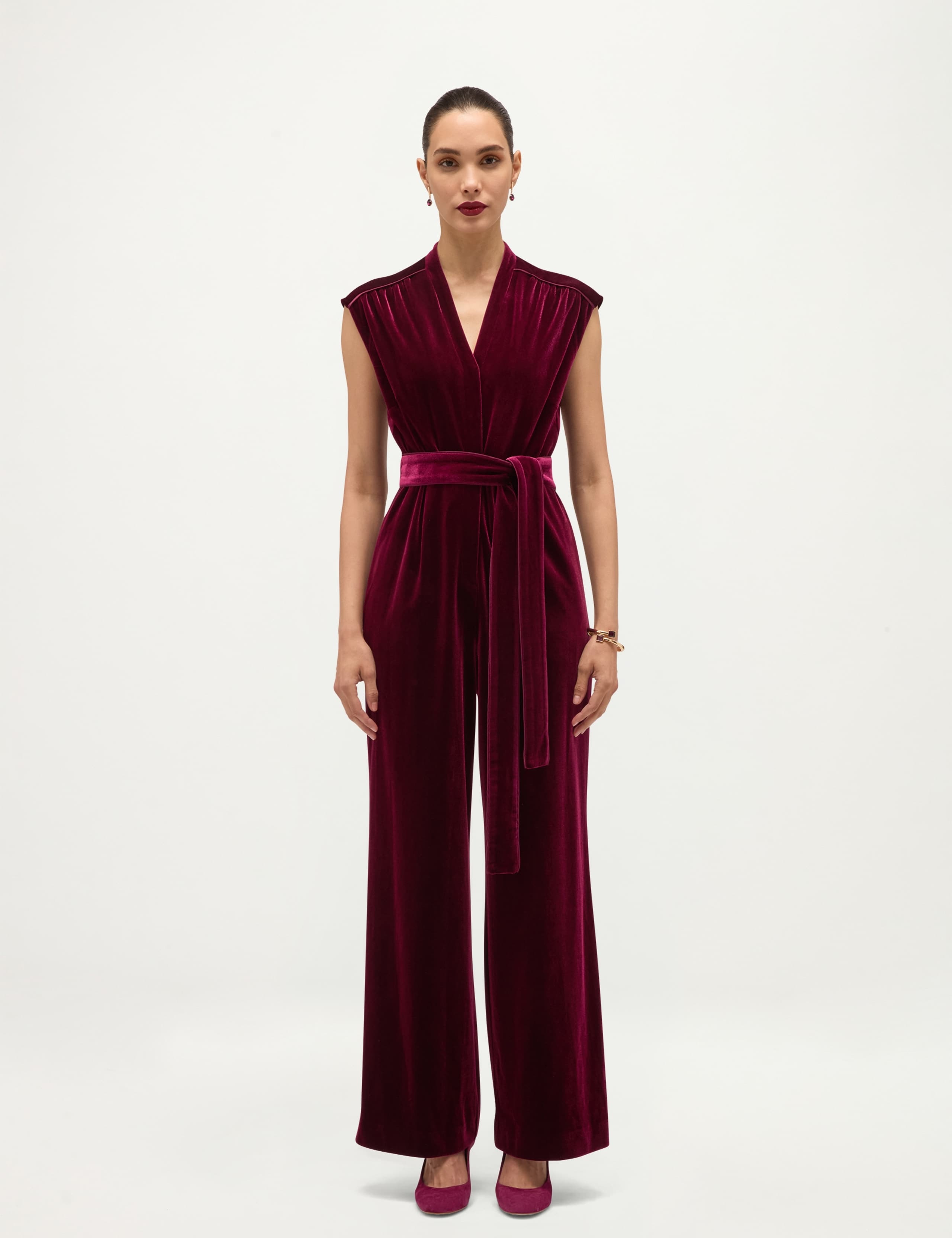 Velvet V Neck Wide Leg Jumpsuit 6 of 6
