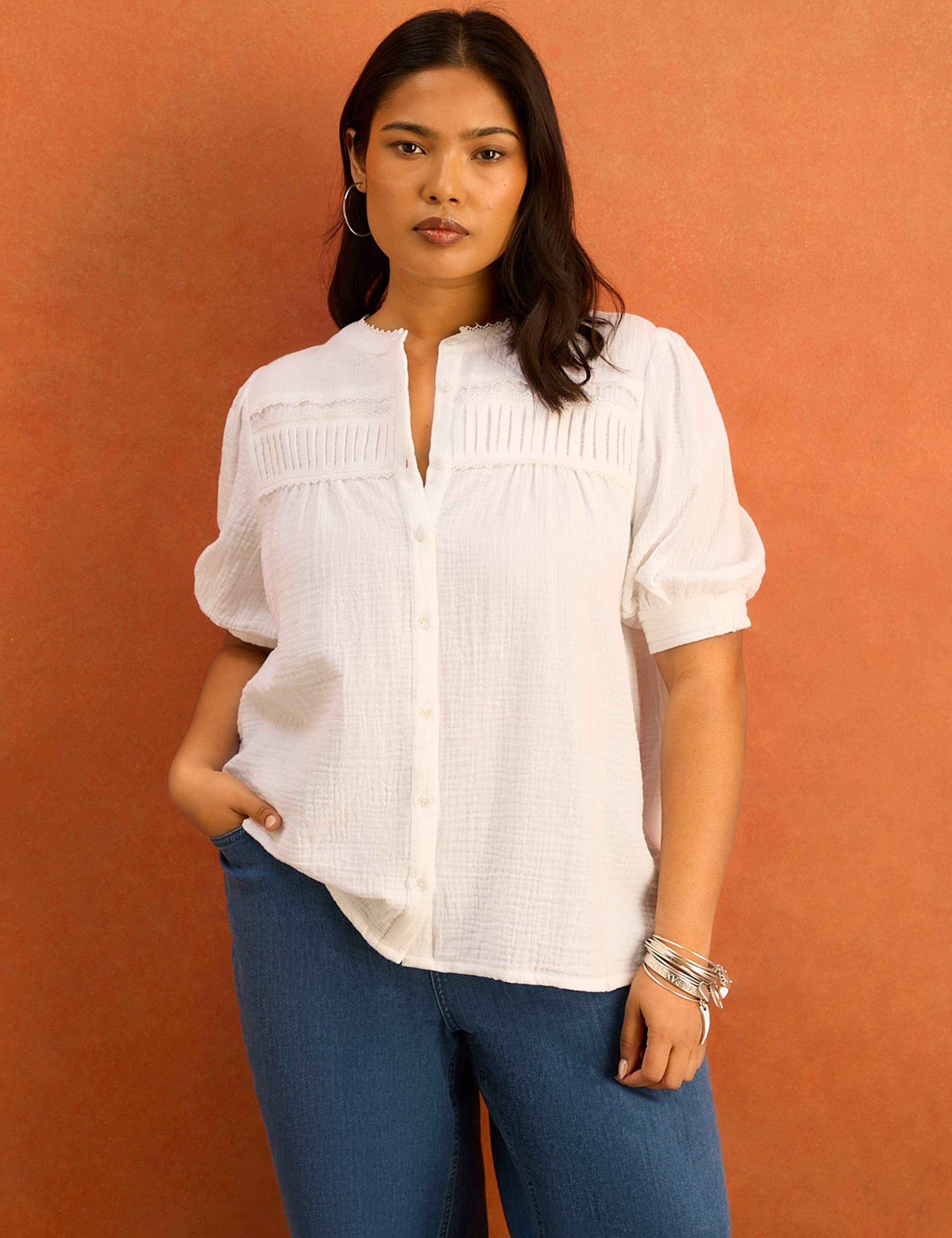 Pure Cotton Textured Pintuck Blouse 2 of 5