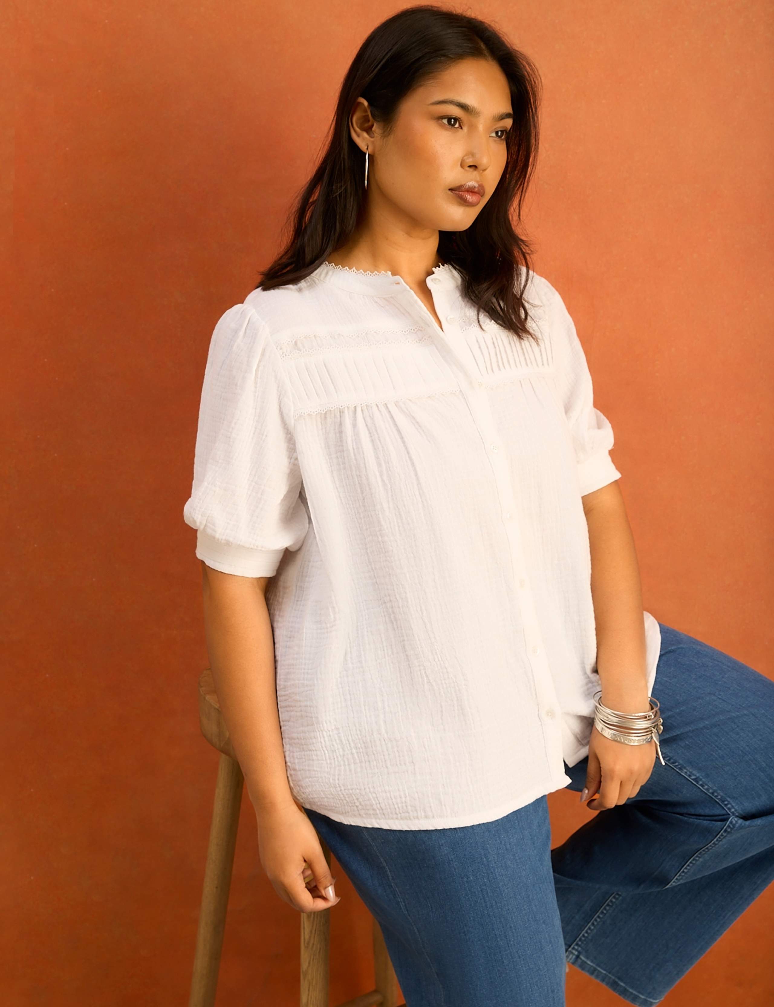 Pure Cotton Textured Pintuck Blouse 3 of 5