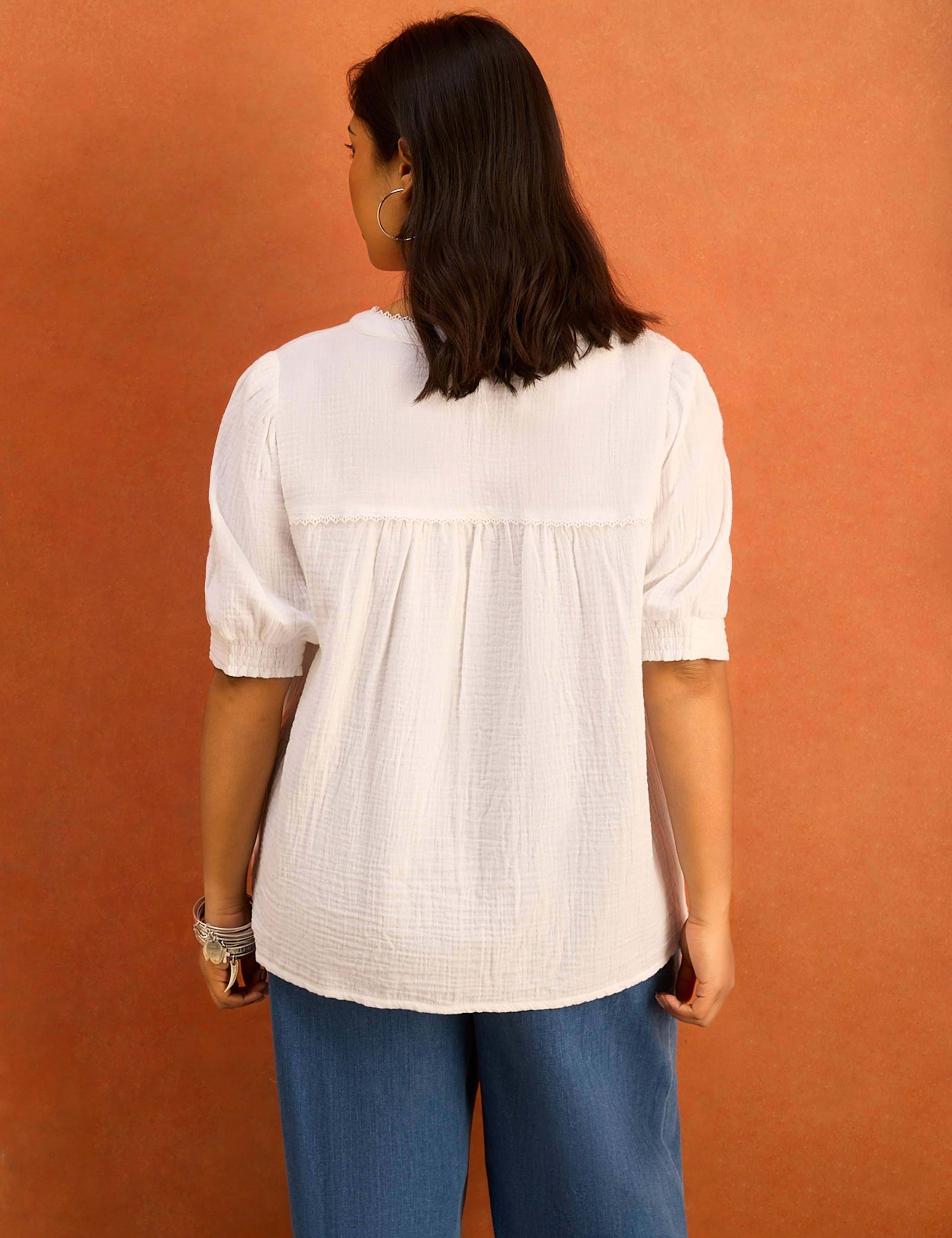 Pure Cotton Textured Pintuck Blouse 4 of 5