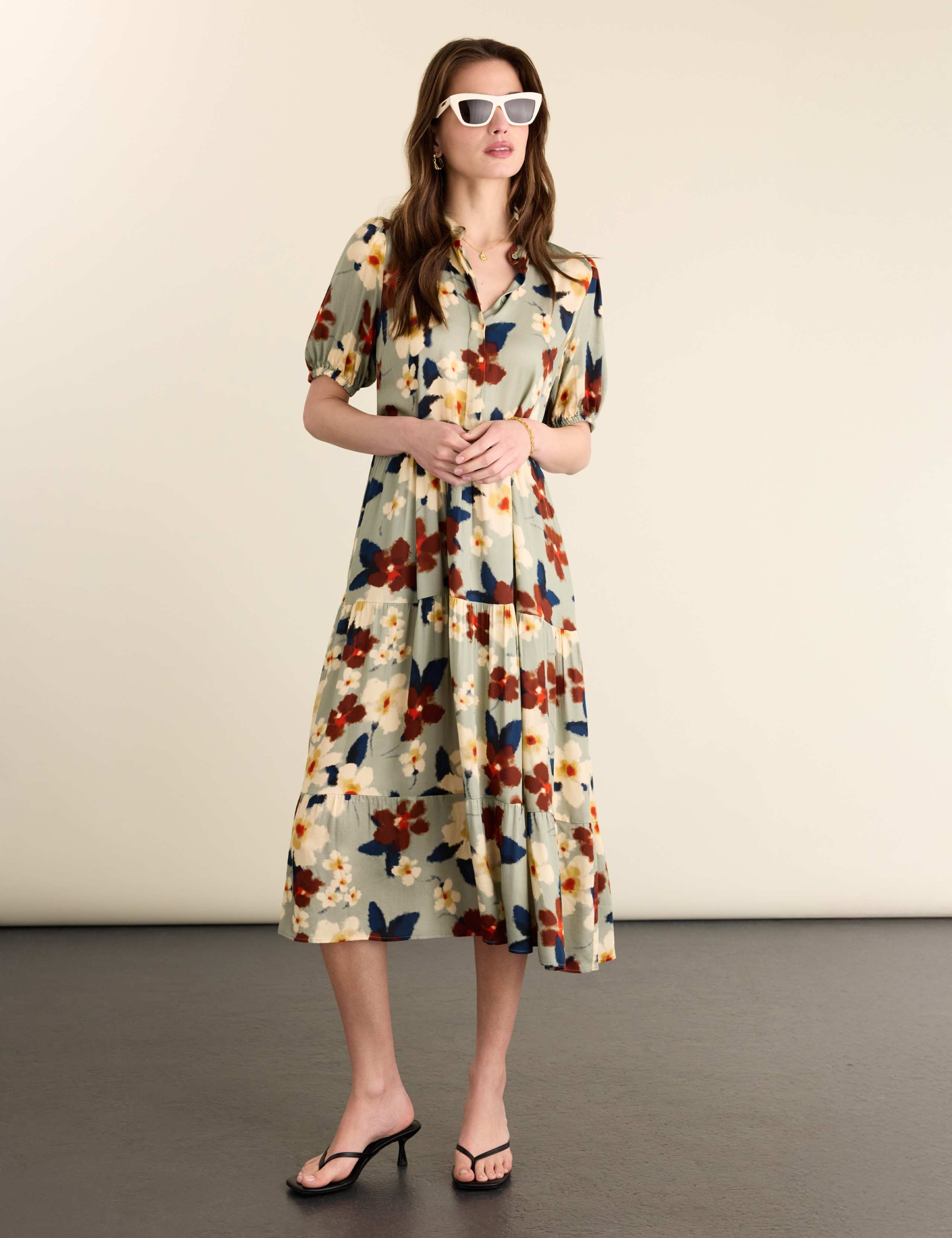 Floral Printed Collared Midi Tiered Dress 1 of 3