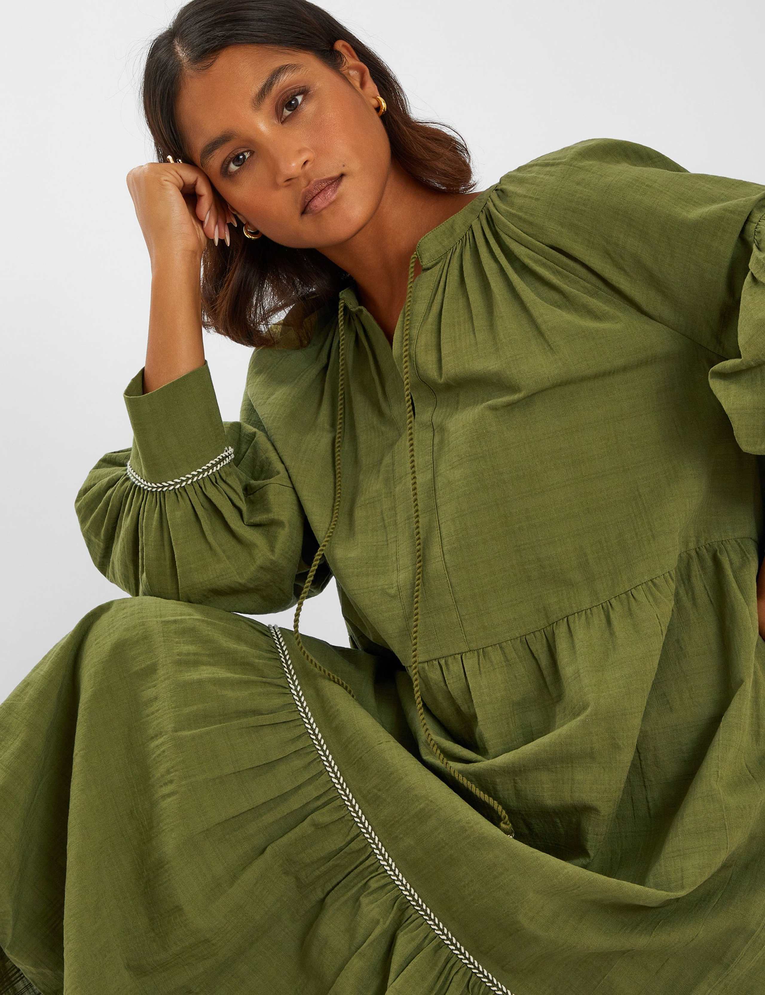 Pure Cotton V-Neck Maxi Tiered Beach Dress 4 of 4