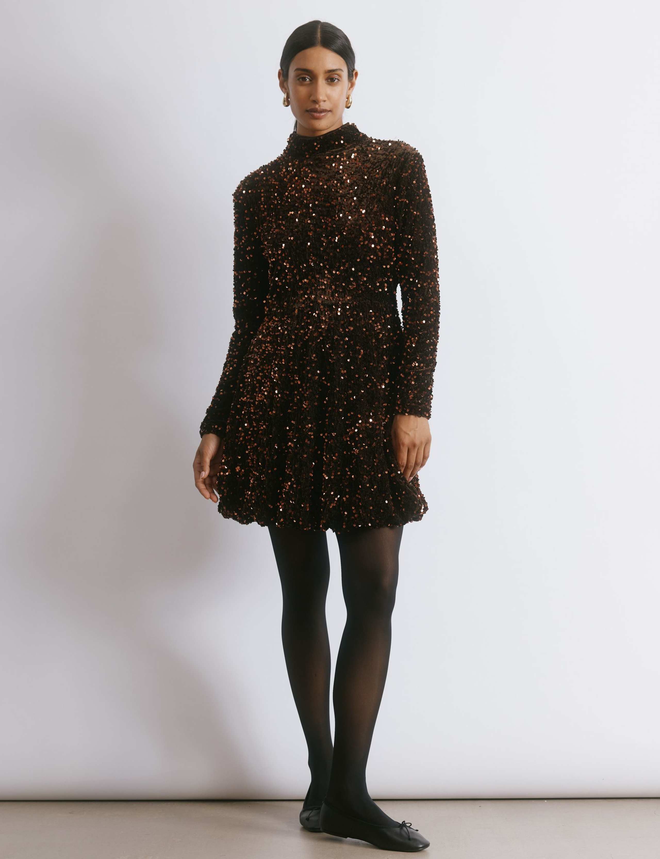 Velvet Sequin High Neck Mini Skater Dress 3 of 5