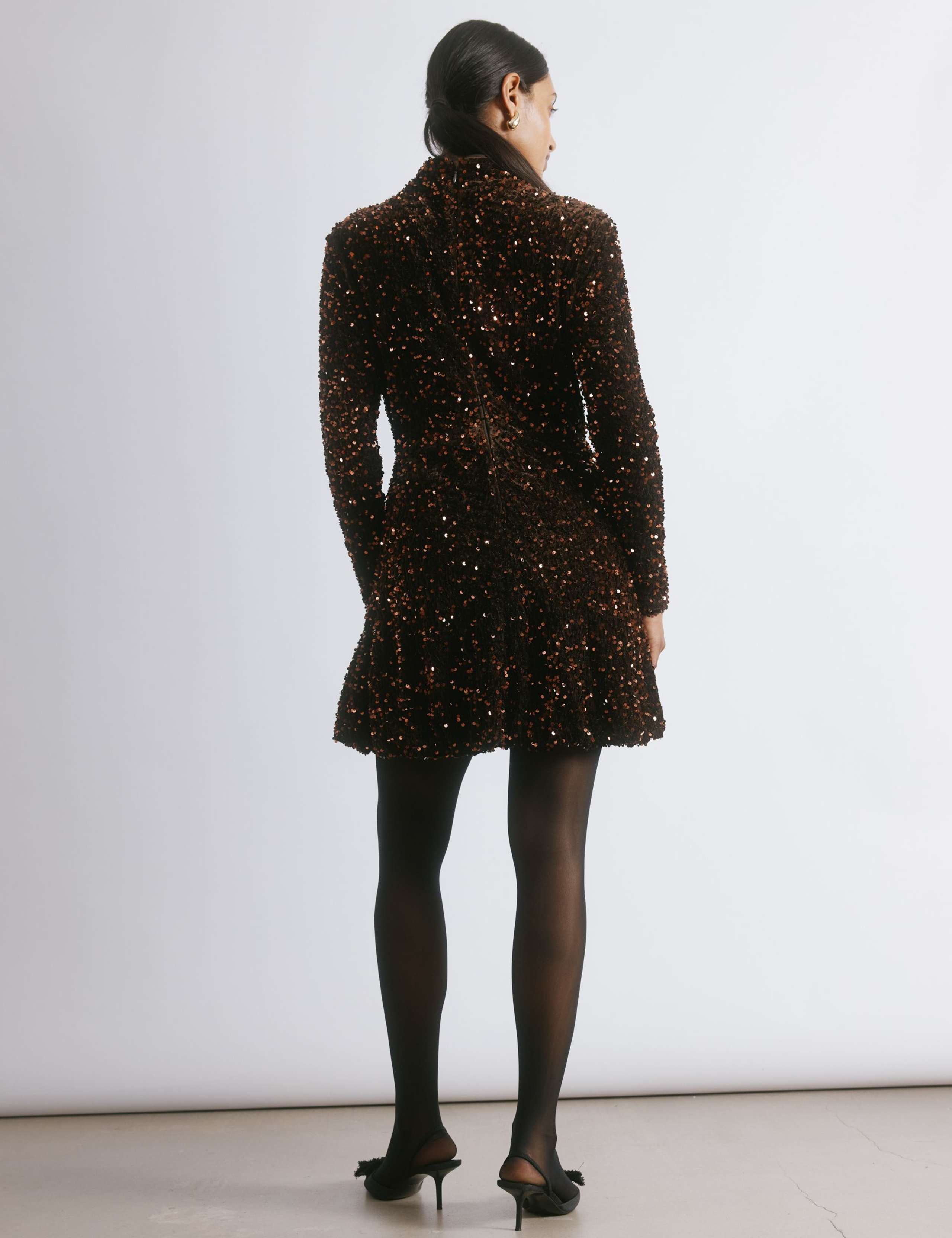 Velvet Sequin High Neck Mini Skater Dress 4 of 5