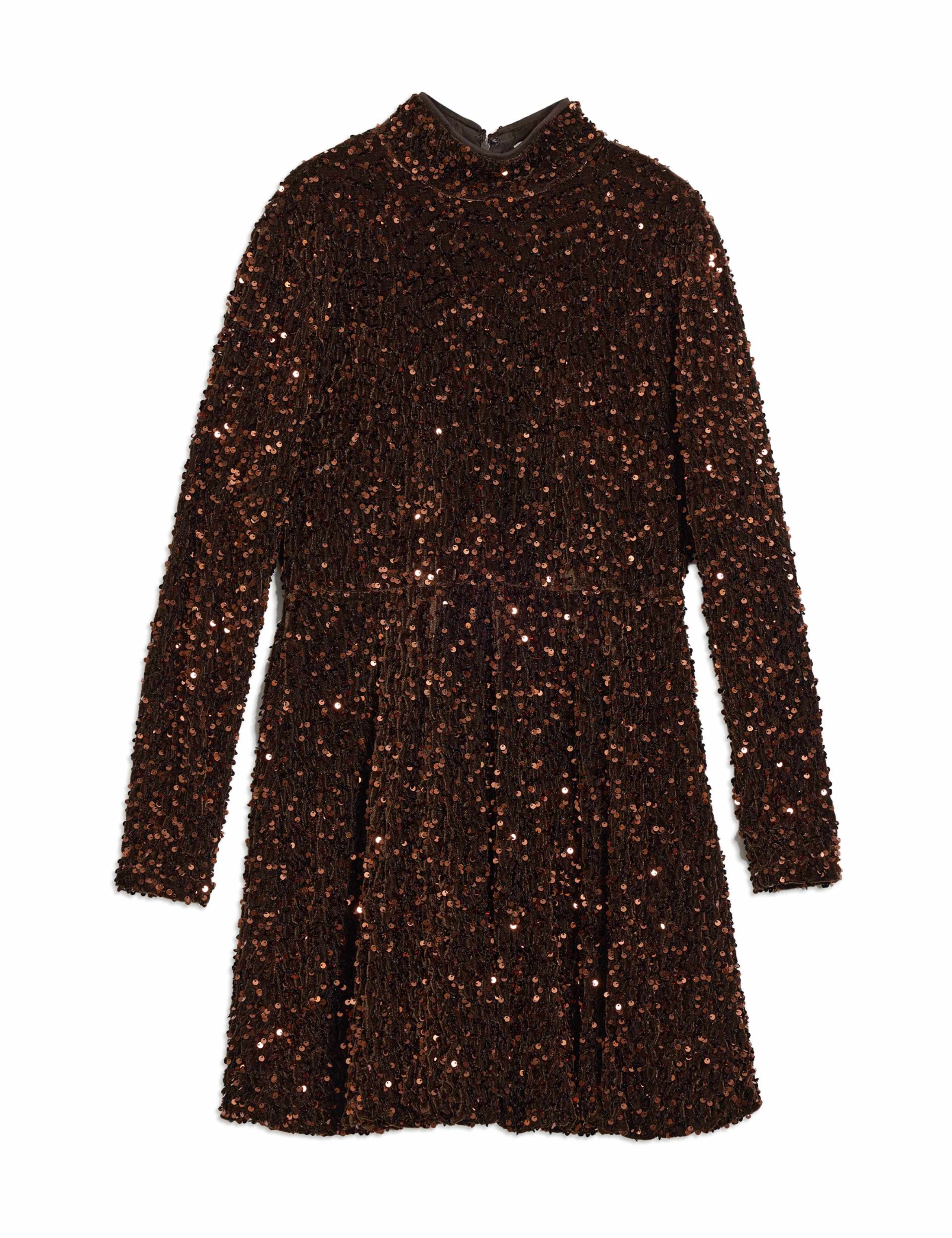 Velvet Sequin High Neck Mini Skater Dress 2 of 5