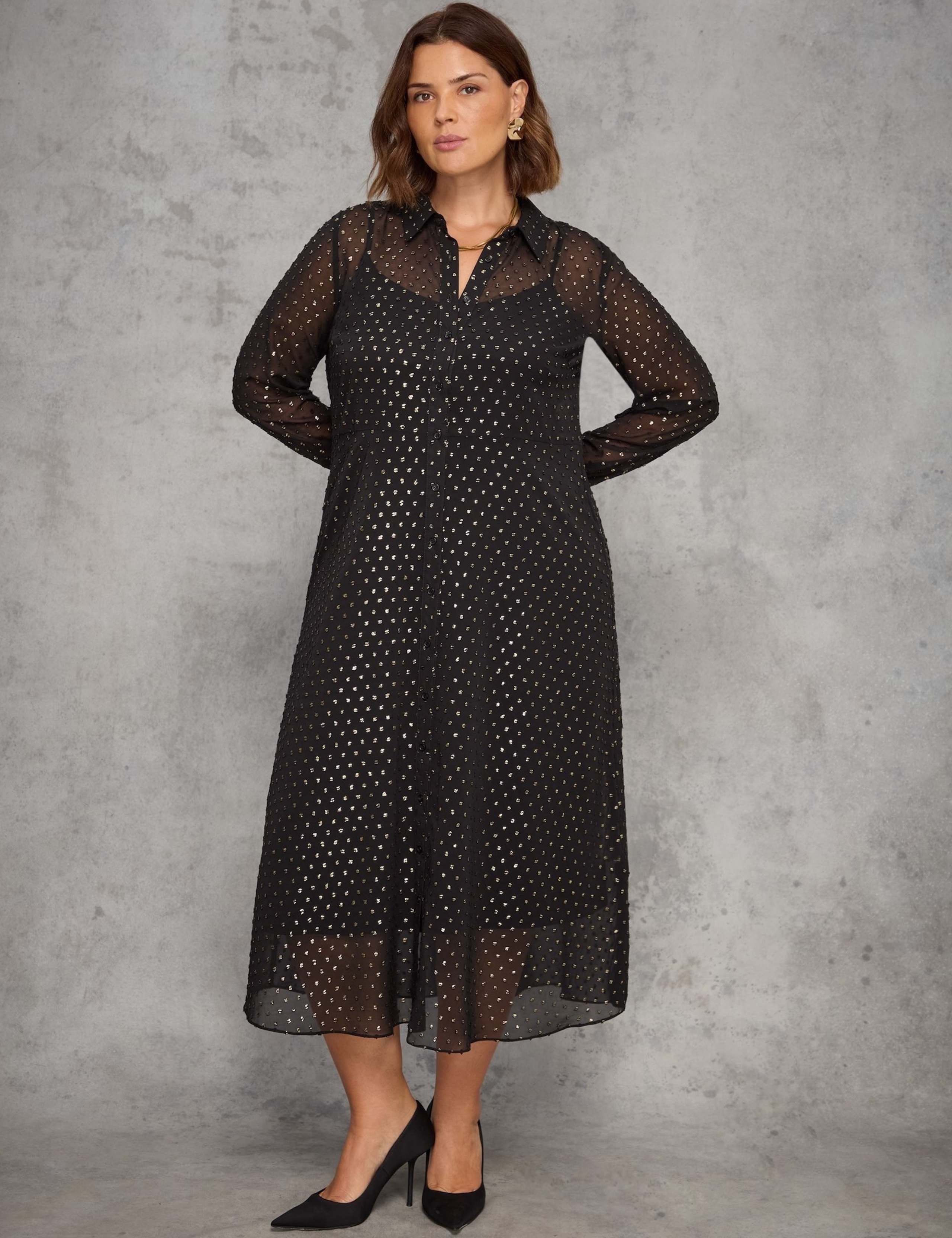 Metallic Button Through Midaxi Shirt Dress 1 of 10