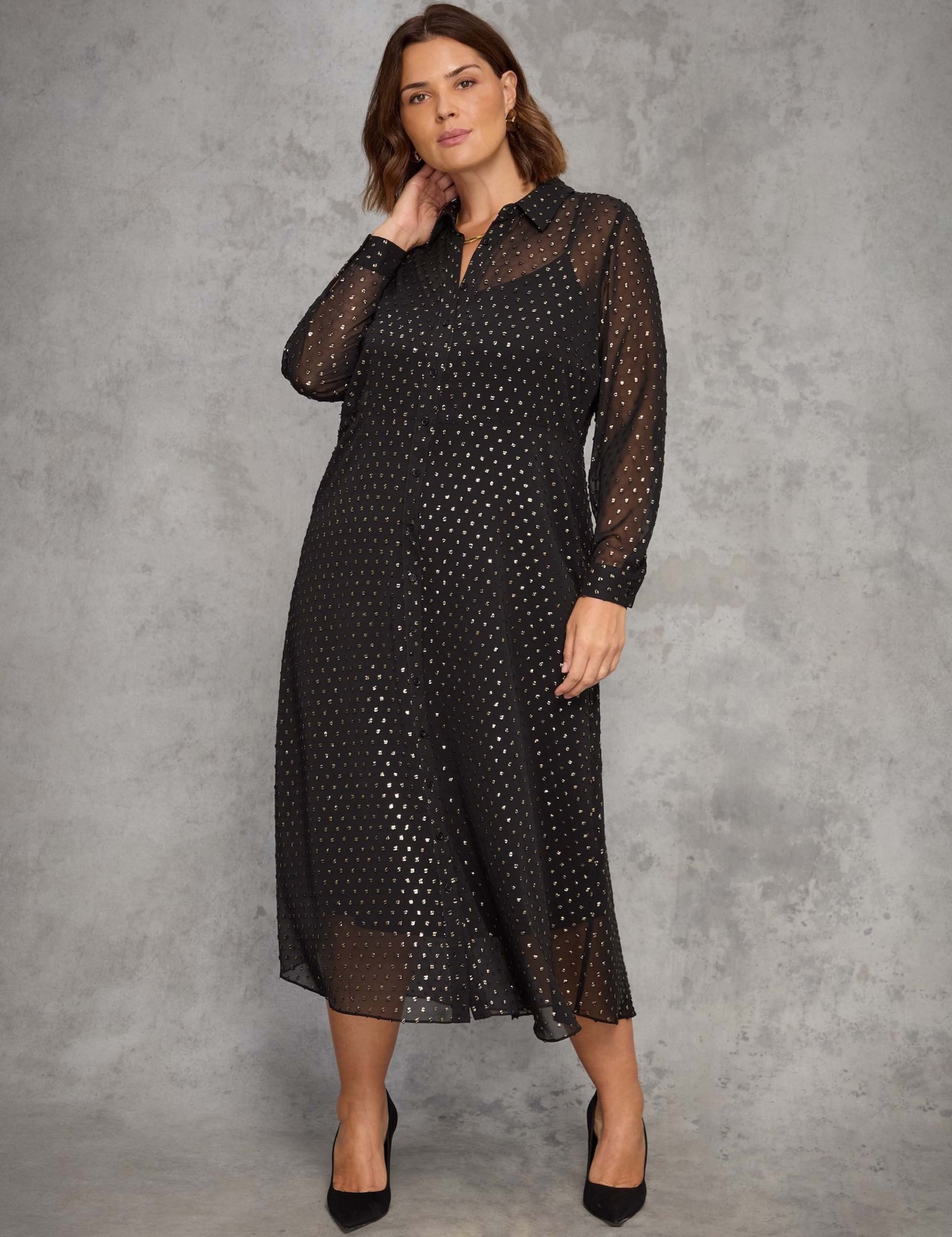 Metallic Button Through Midaxi Shirt Dress 2 of 10