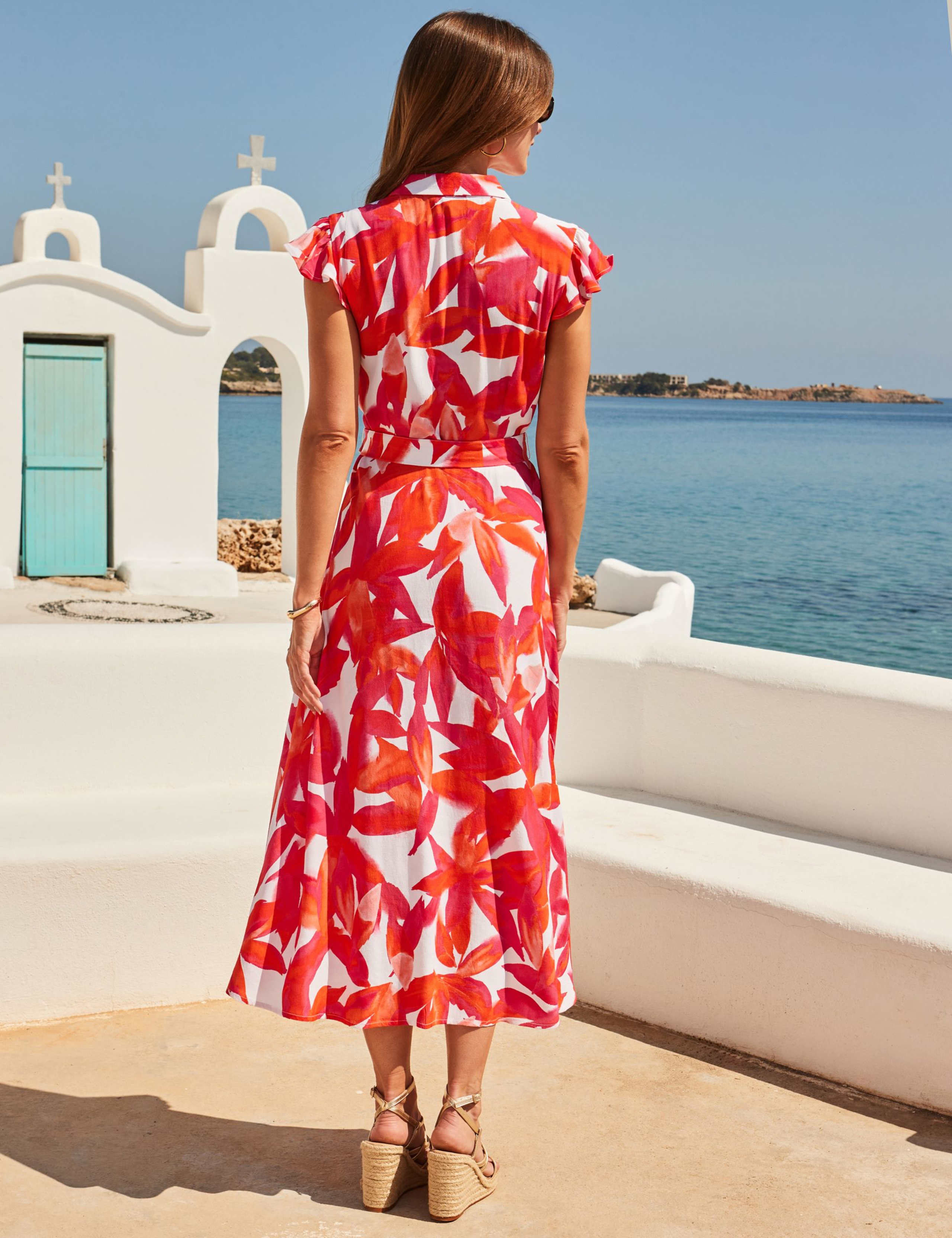 Floral Belted Midi Shirt Dress 4 of 5