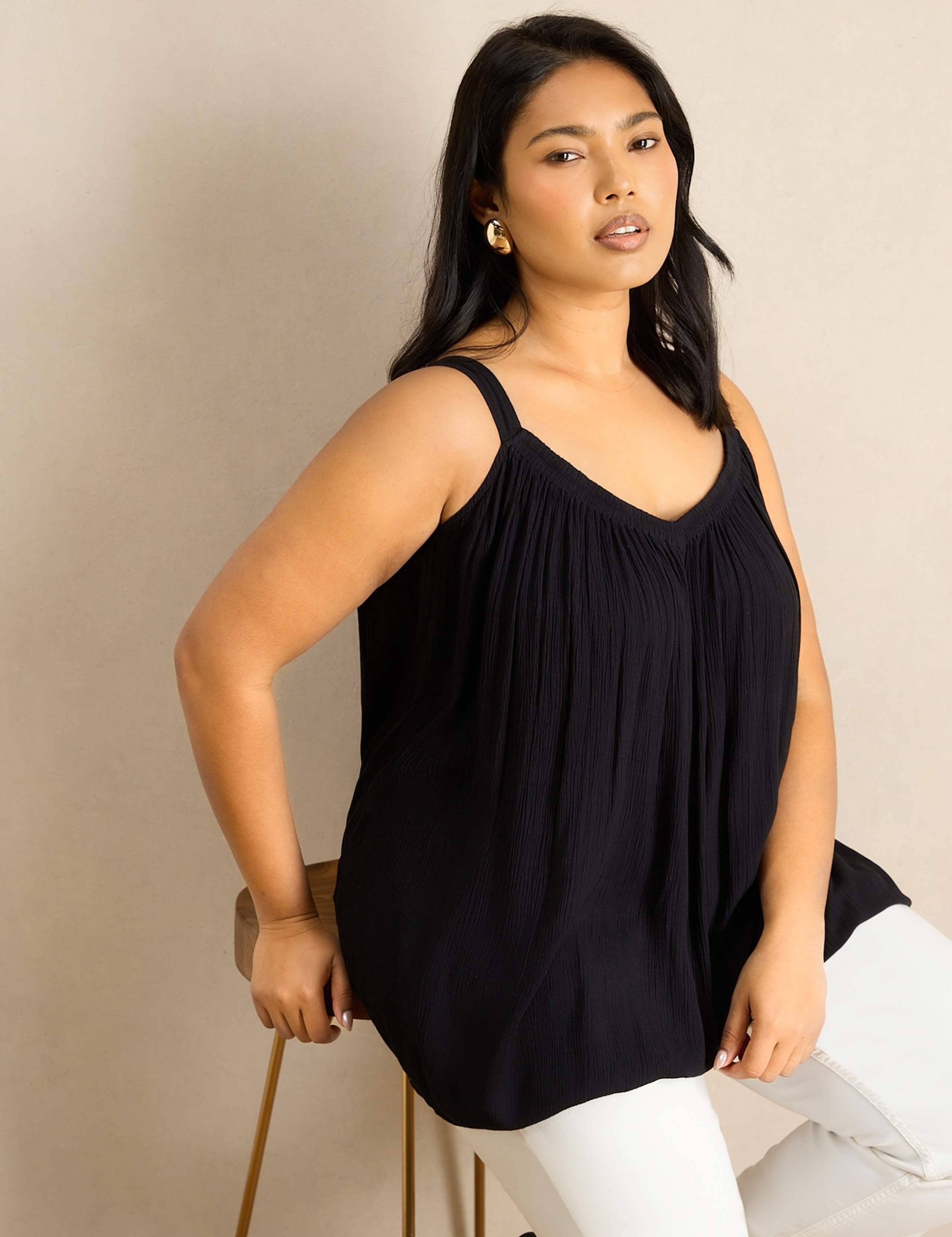 V-Neck Gathered Cami Top 3 of 5