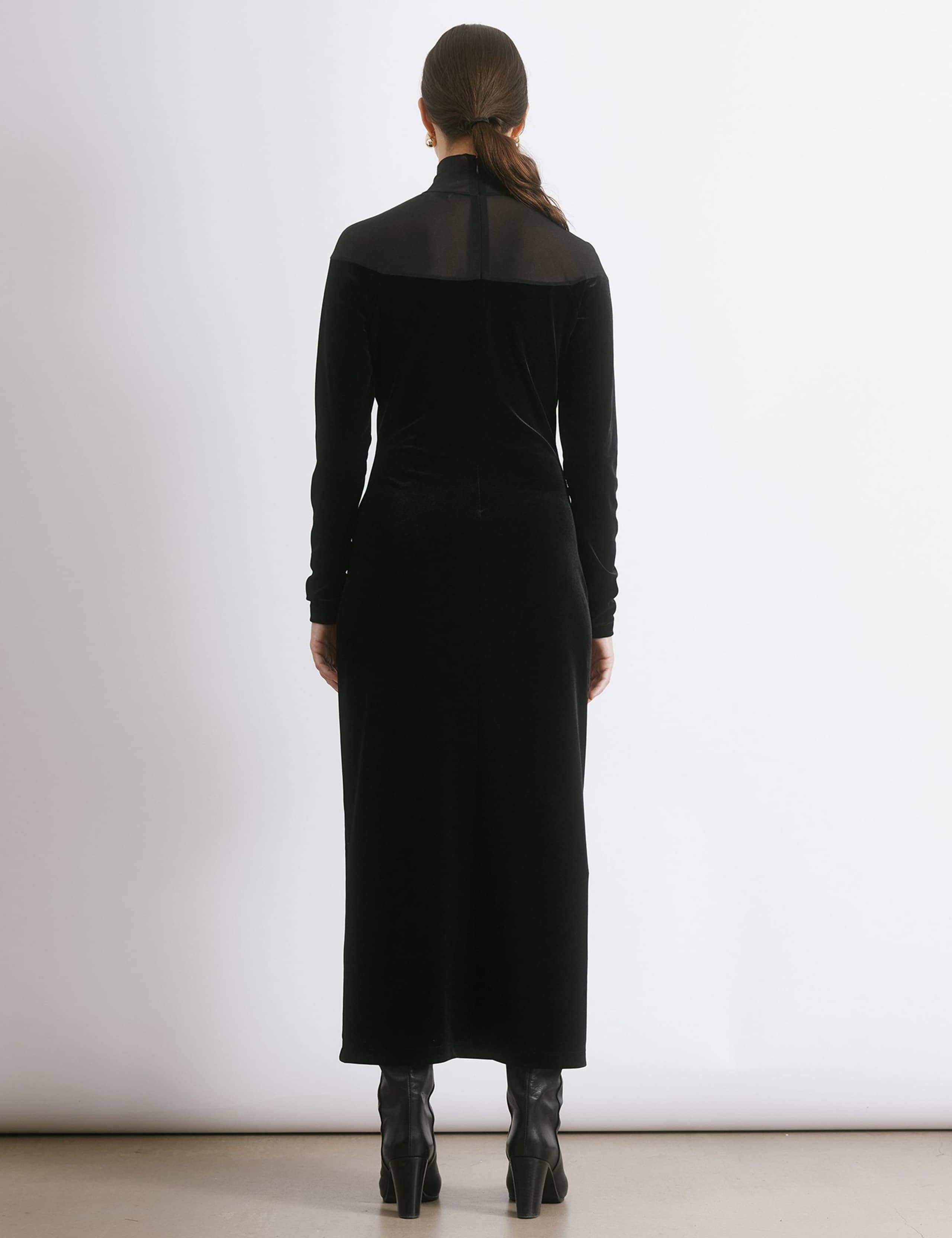 Mesh & Velvet Funnel Neck Midi Column Dress 4 of 6