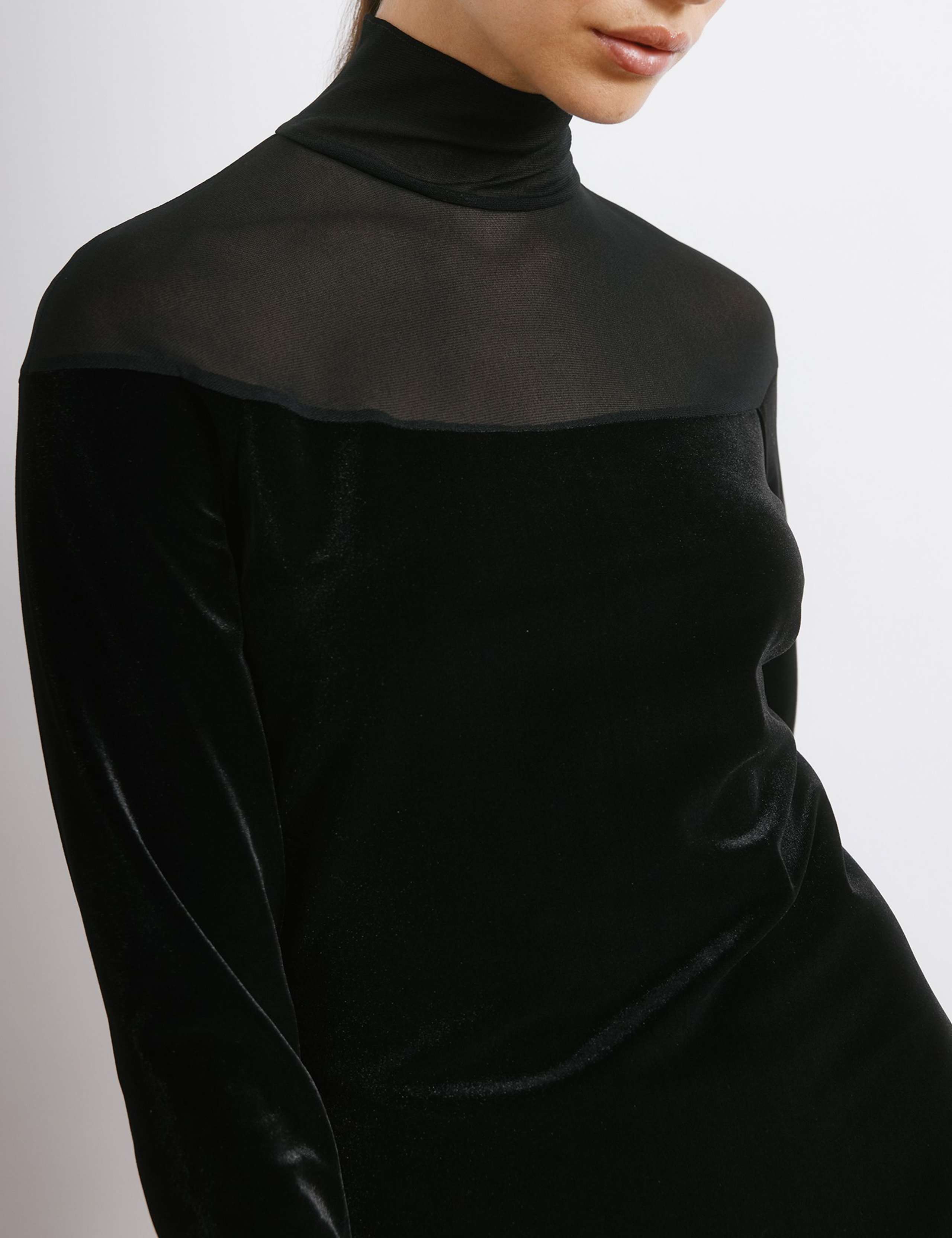 Mesh & Velvet Funnel Neck Midi Column Dress 6 of 6