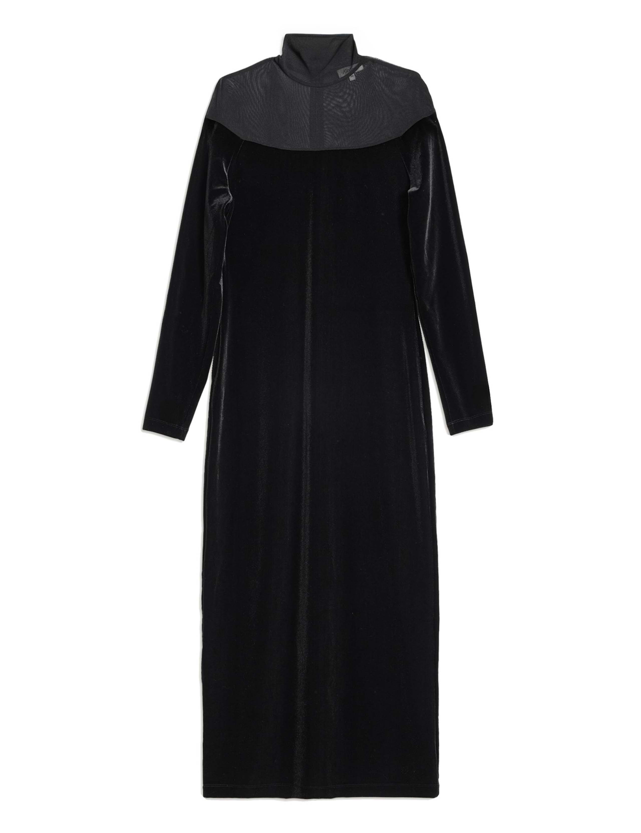 Mesh & Velvet Funnel Neck Midi Column Dress 2 of 6