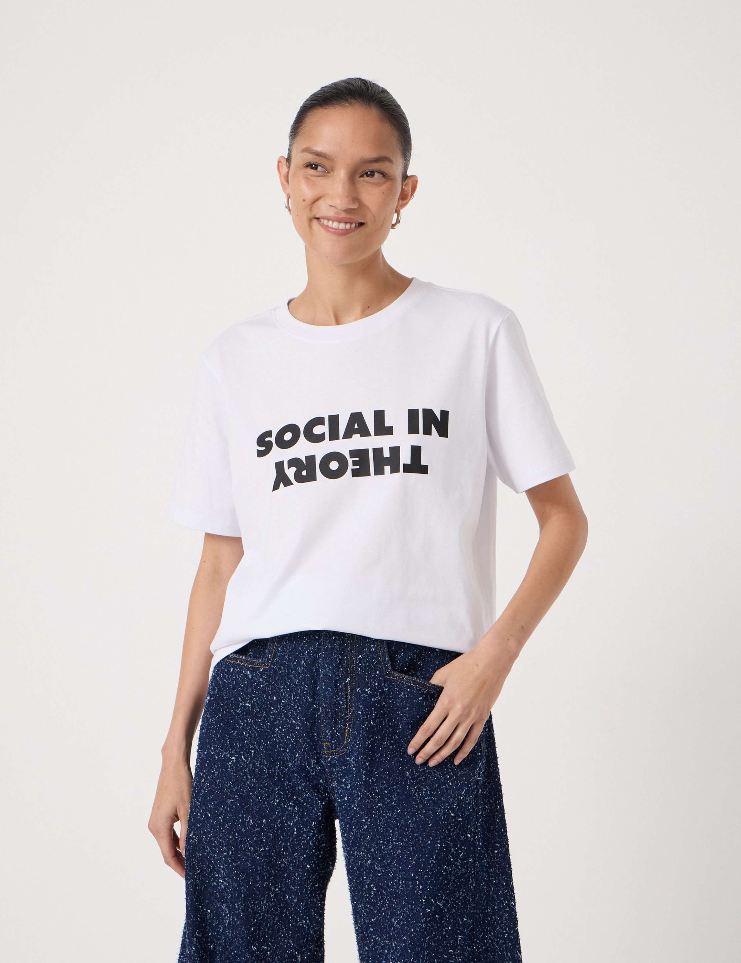 Pure Cotton 'Social In Theory' Slogan T-Shirt 1 of 5