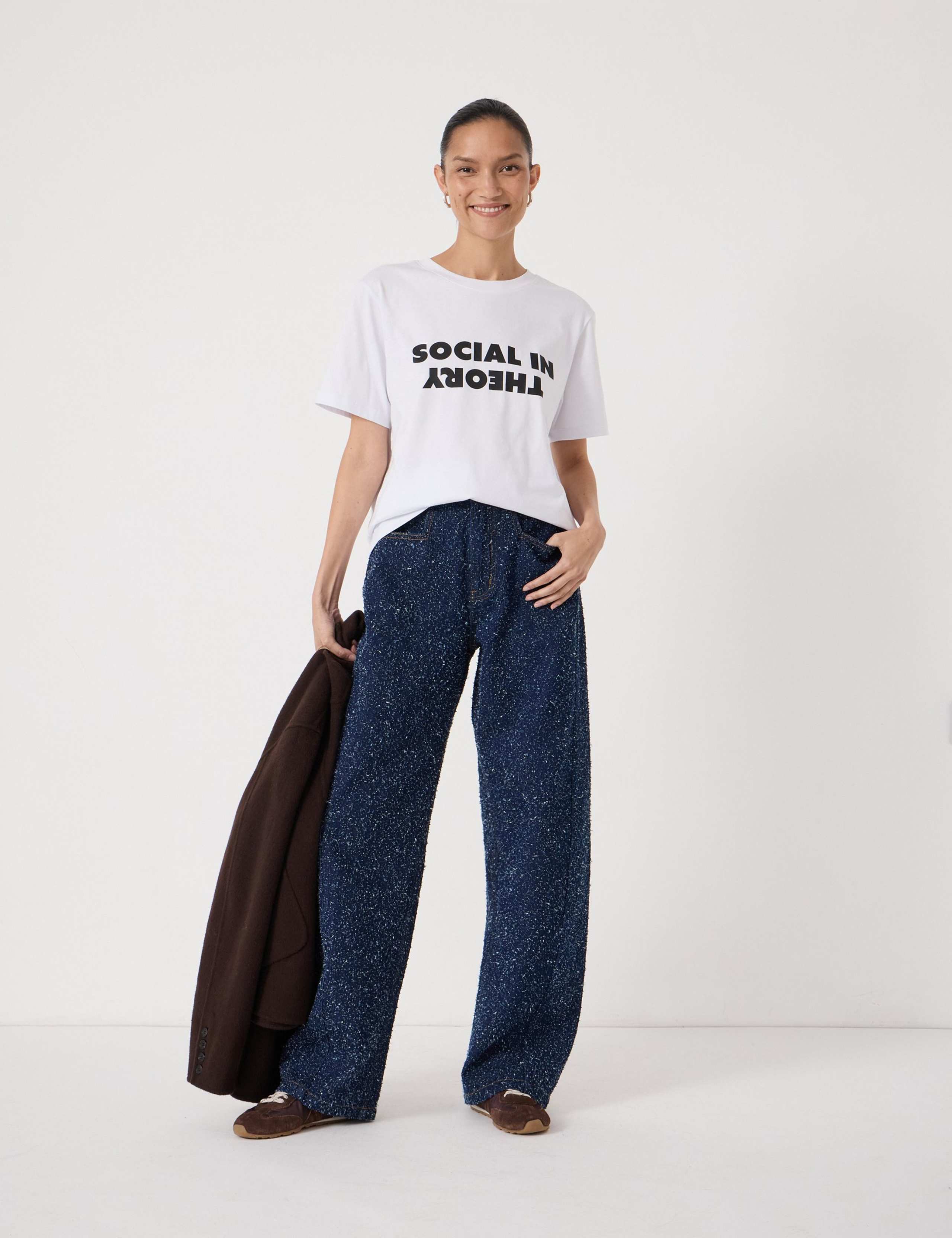 Pure Cotton 'Social In Theory' Slogan T-Shirt 3 of 5