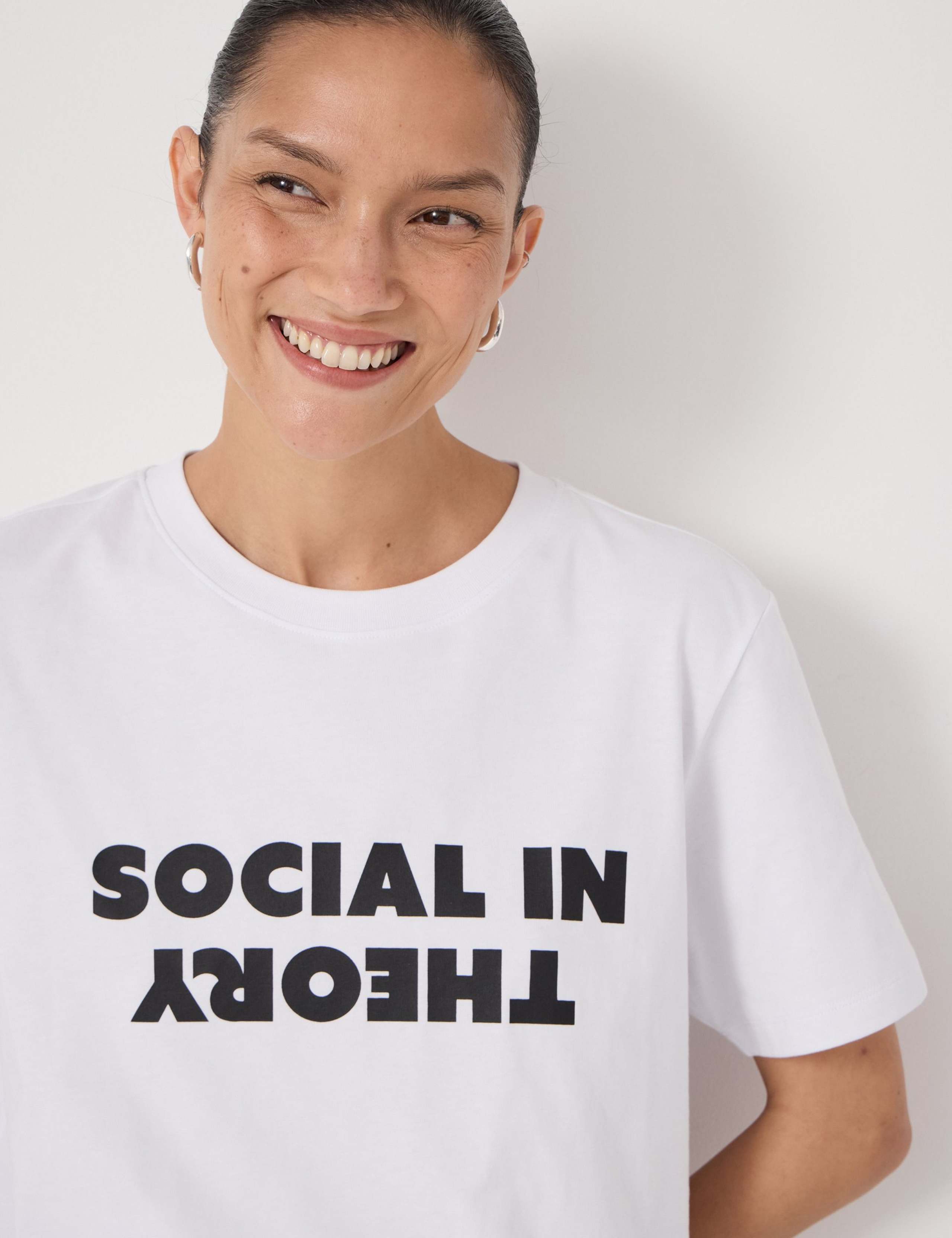Pure Cotton 'Social In Theory' Slogan T-Shirt 5 of 5