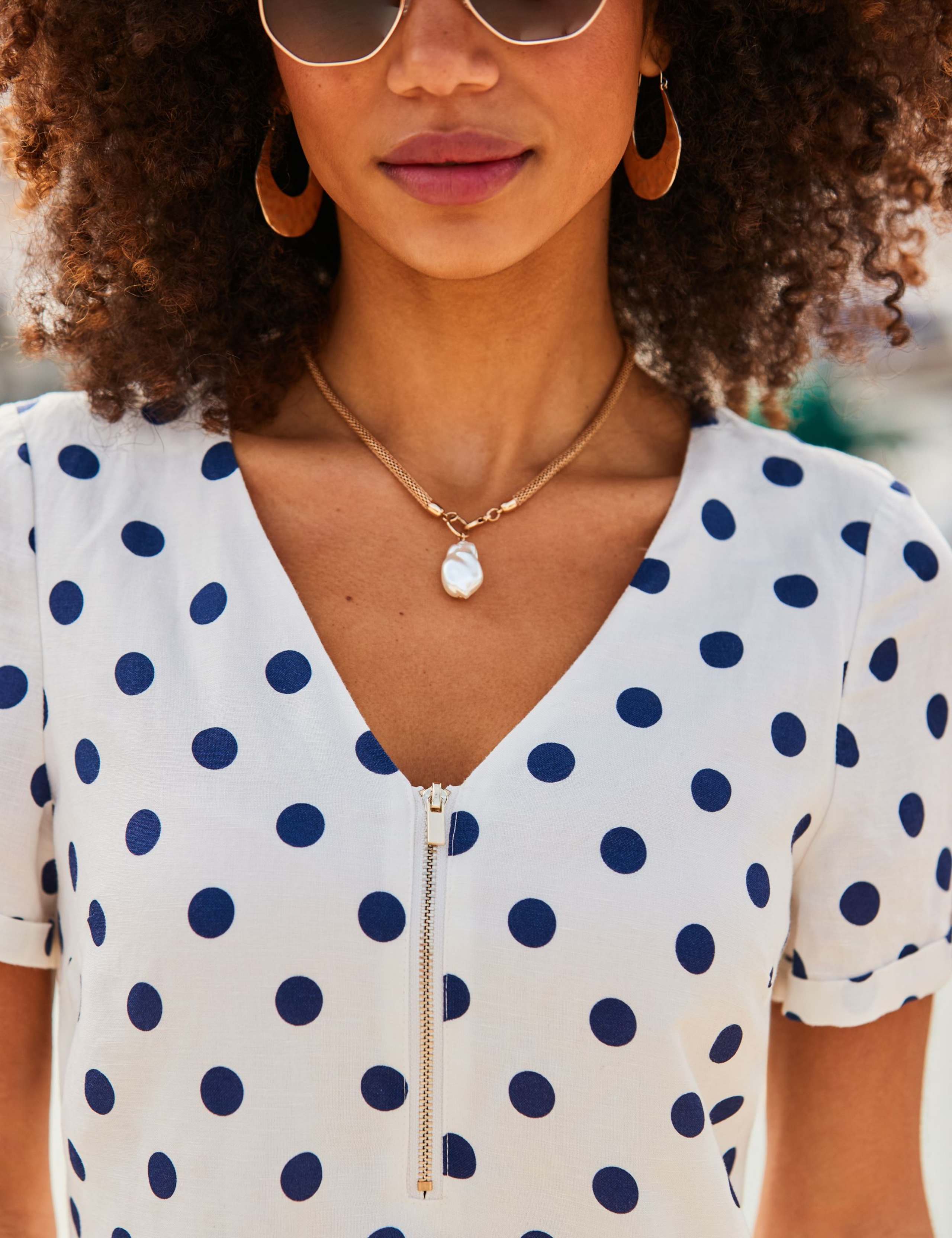Linen Blend Polka Dot Mini Shift Dress 5 of 6