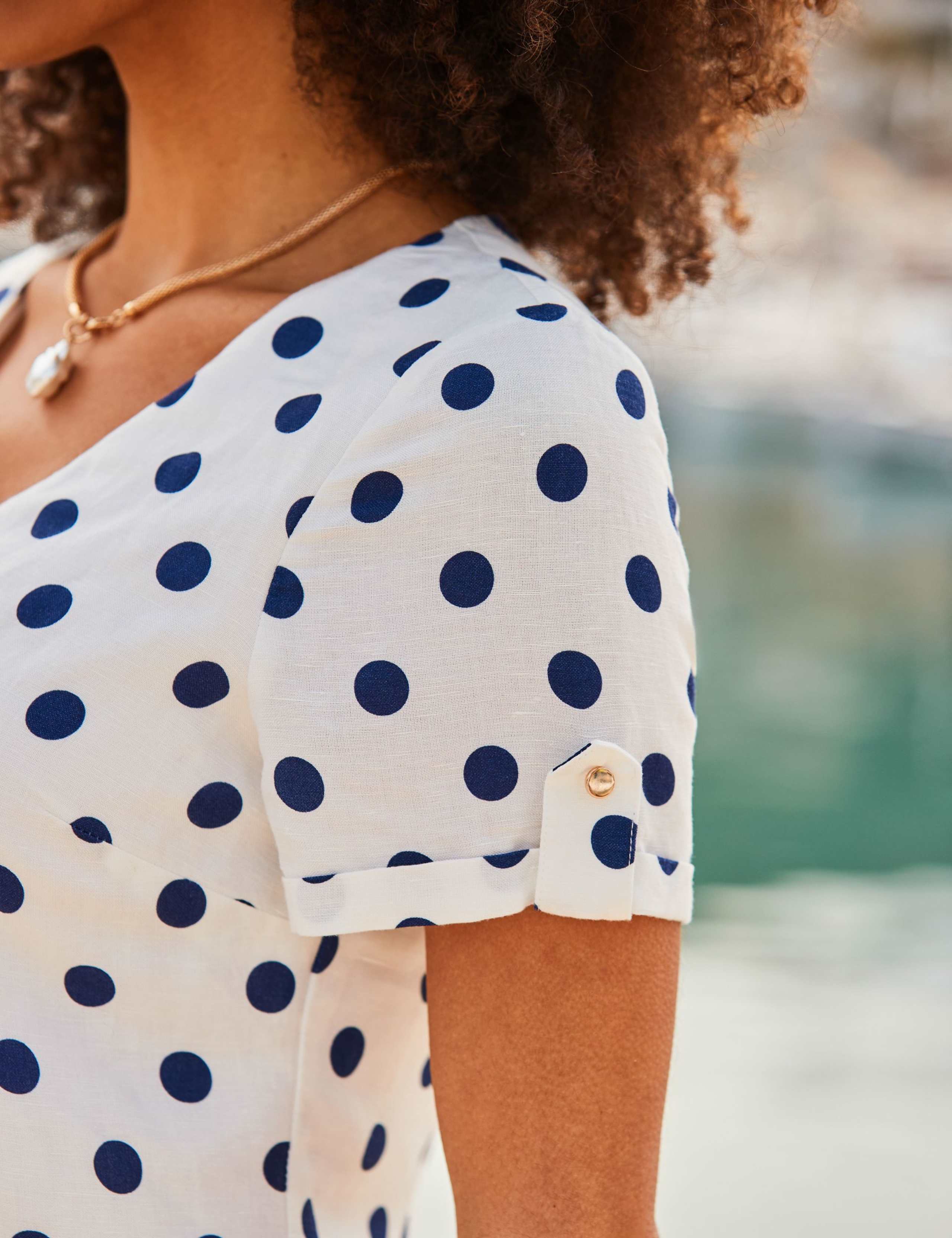 Linen Blend Polka Dot Mini Shift Dress 6 of 6