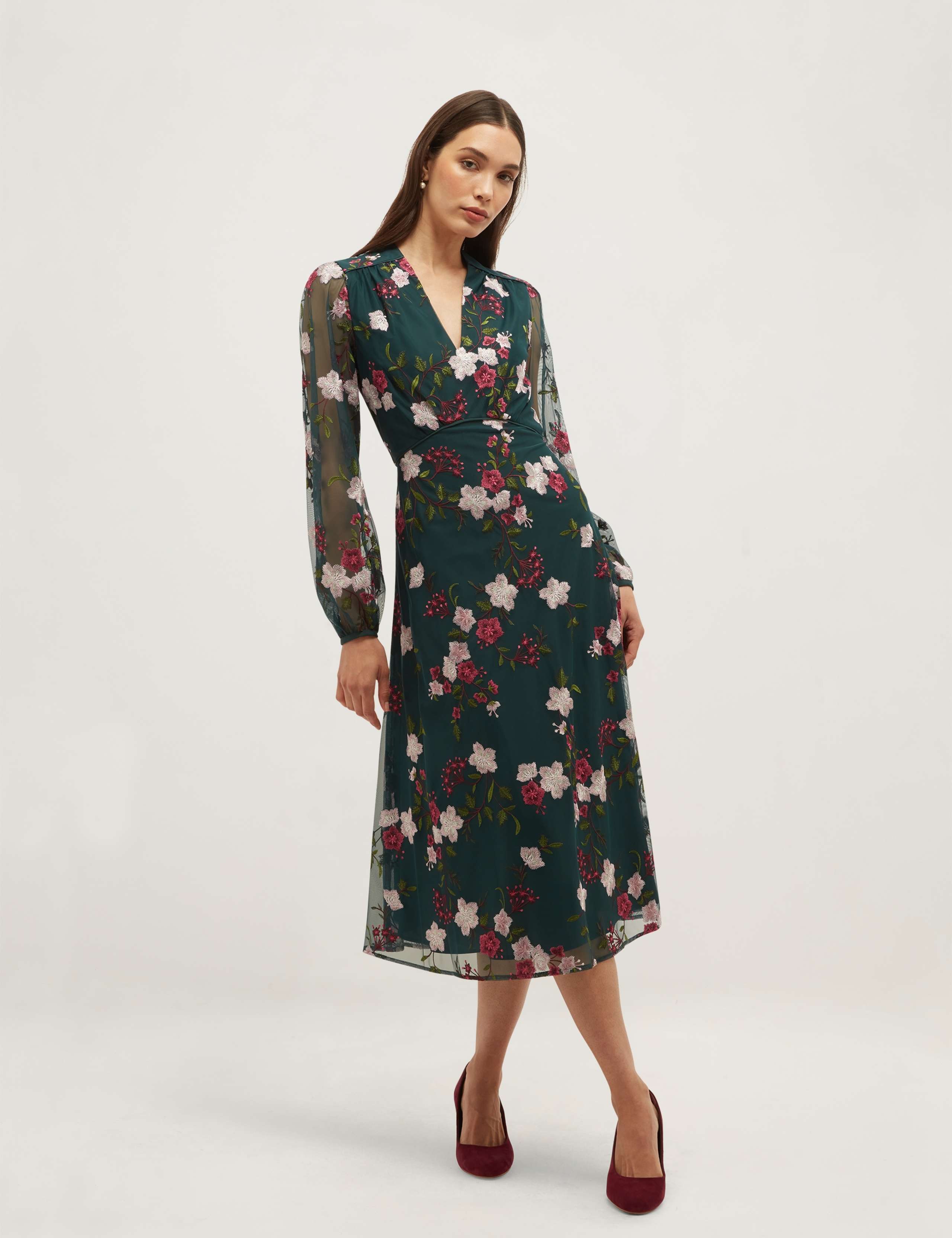 Floral Embroidered V-Neck Skater Dress 1 of 5