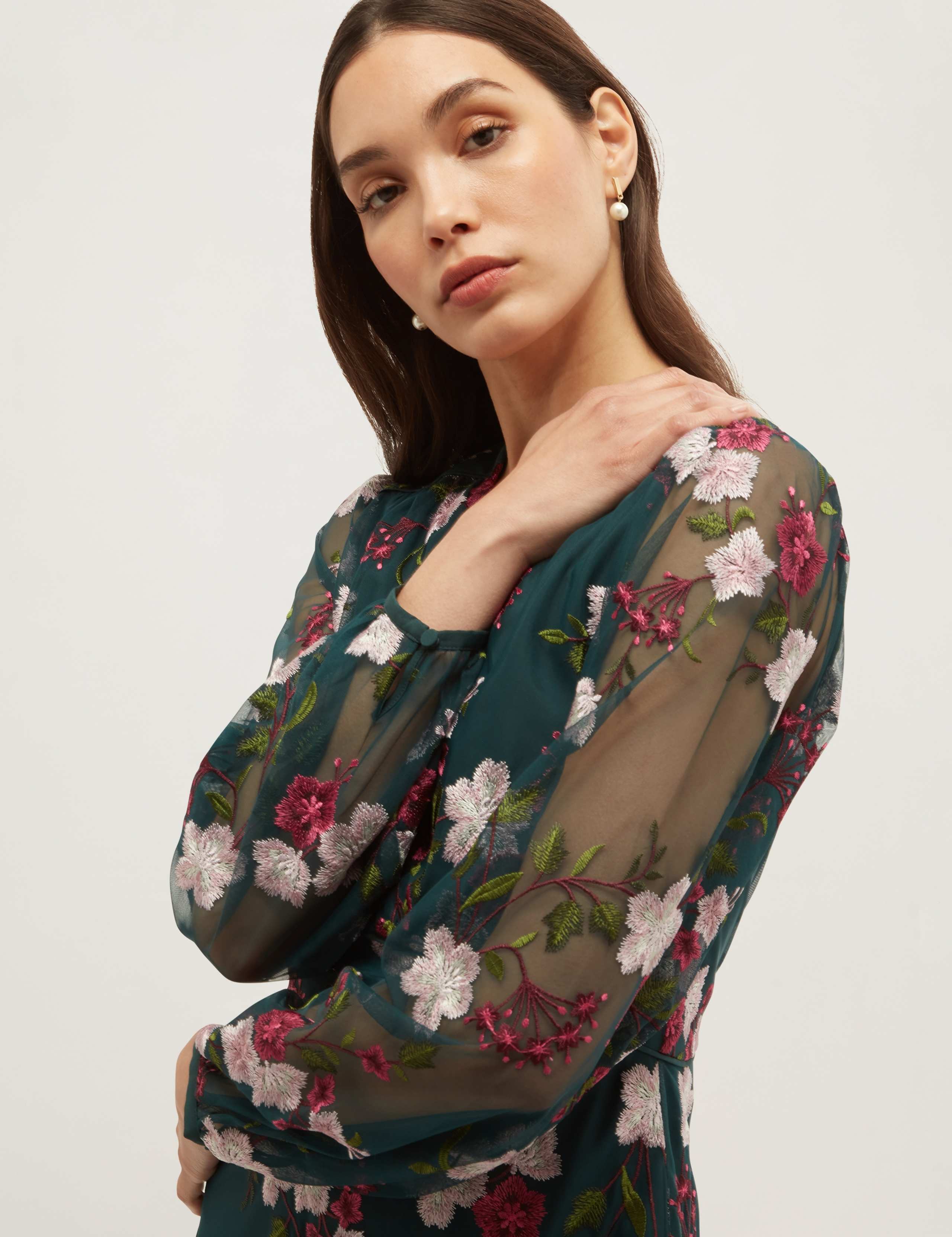 Floral Embroidered V-Neck Skater Dress 3 of 5