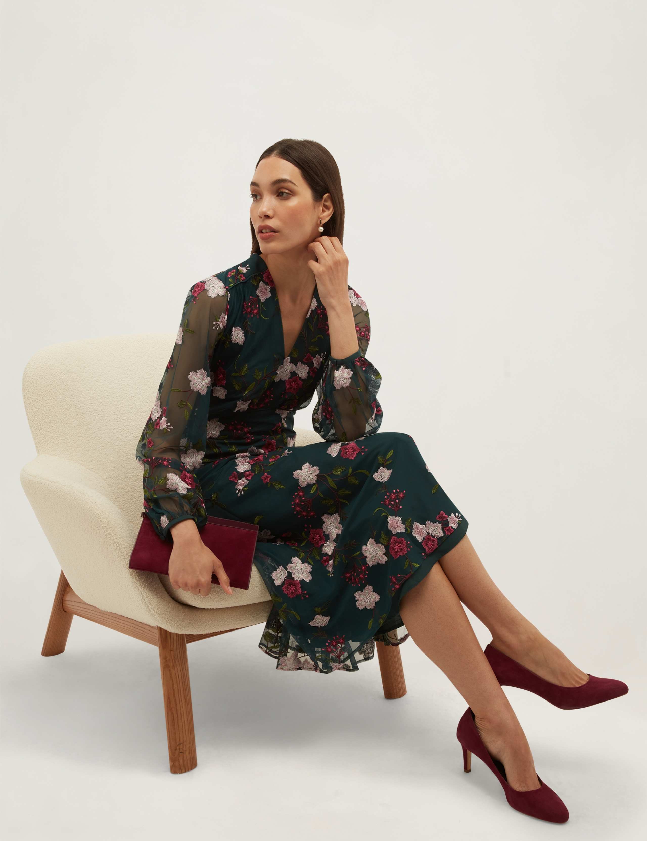 Floral Embroidered V-Neck Skater Dress 4 of 5