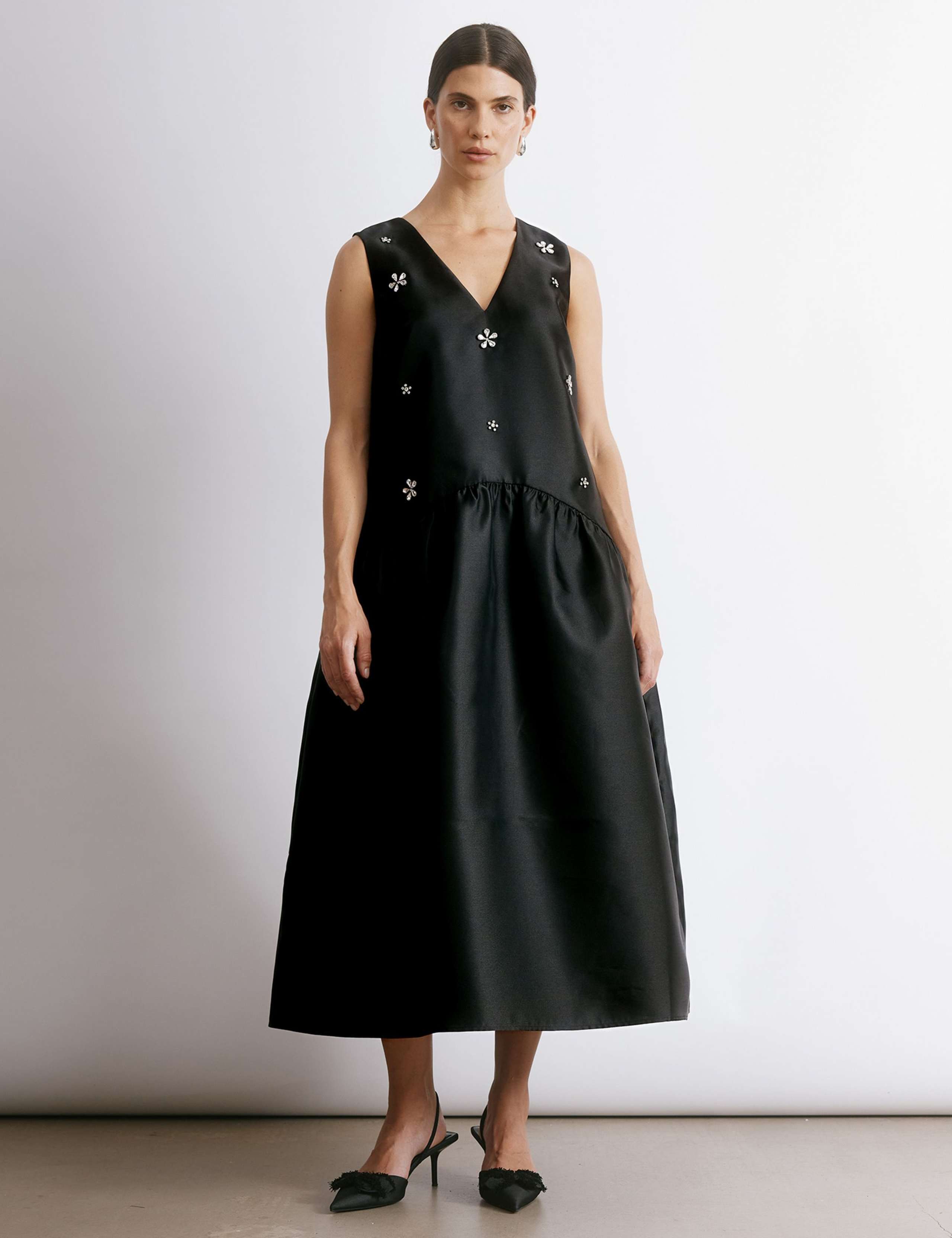 Crystal Embellished Tie Back Midi Skater Dress 1 of 6