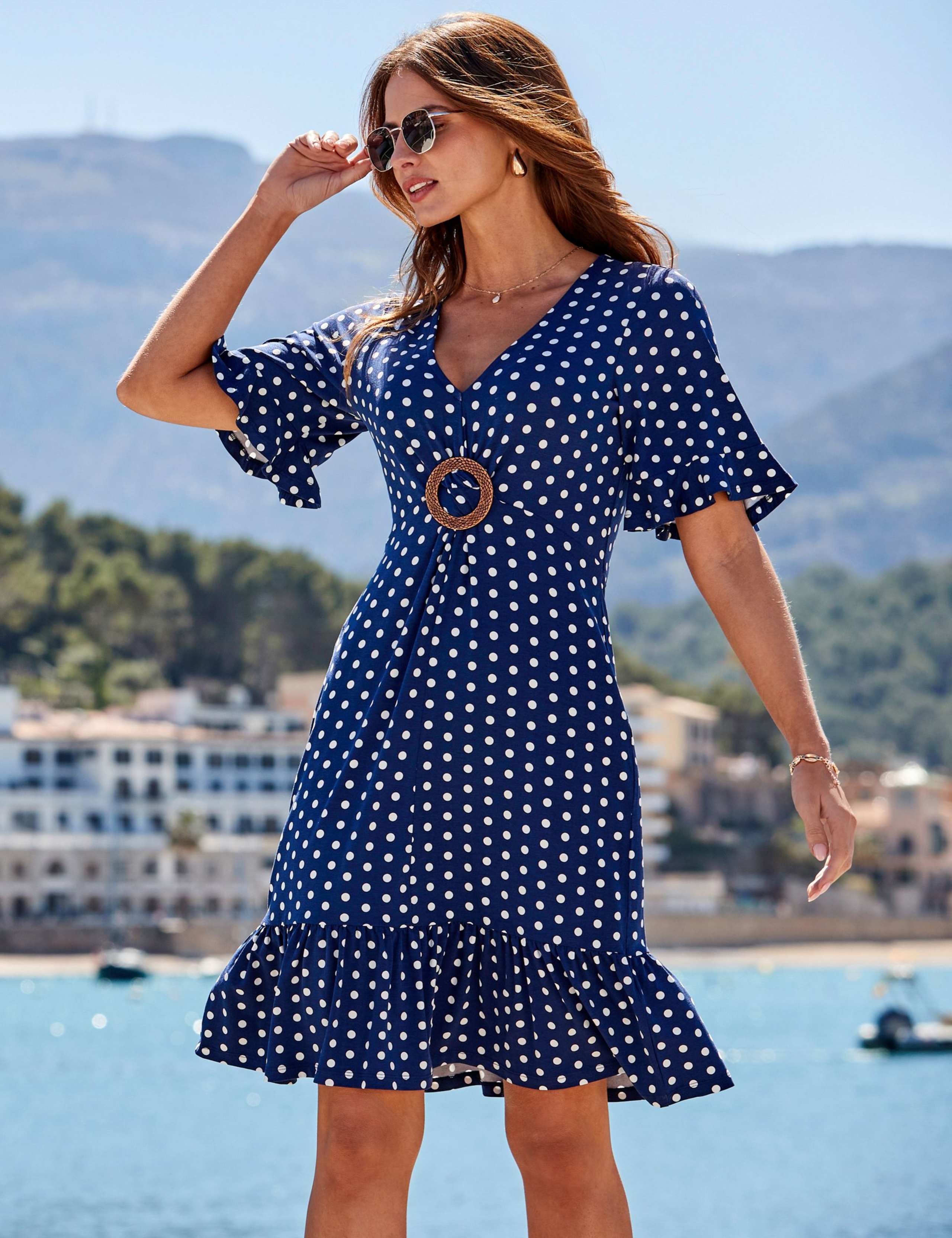 Spot Print Hoop Detail Mini Smock Dress 2 of 5