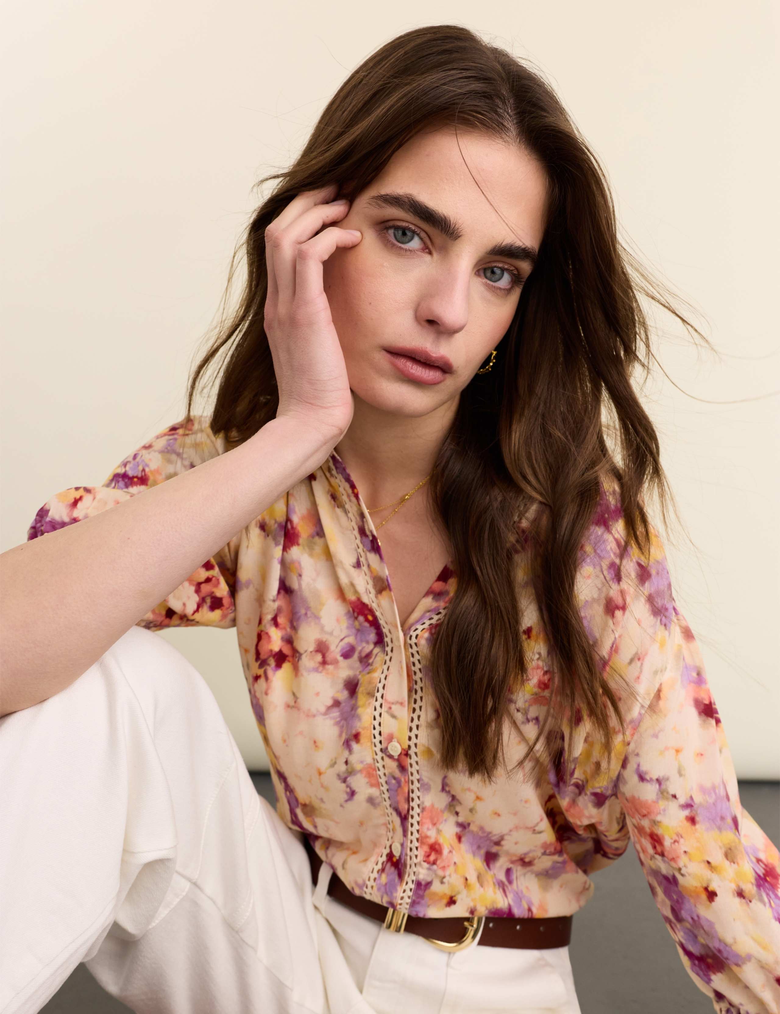 Floral Frill Neck Button Through Blouse 3 of 3