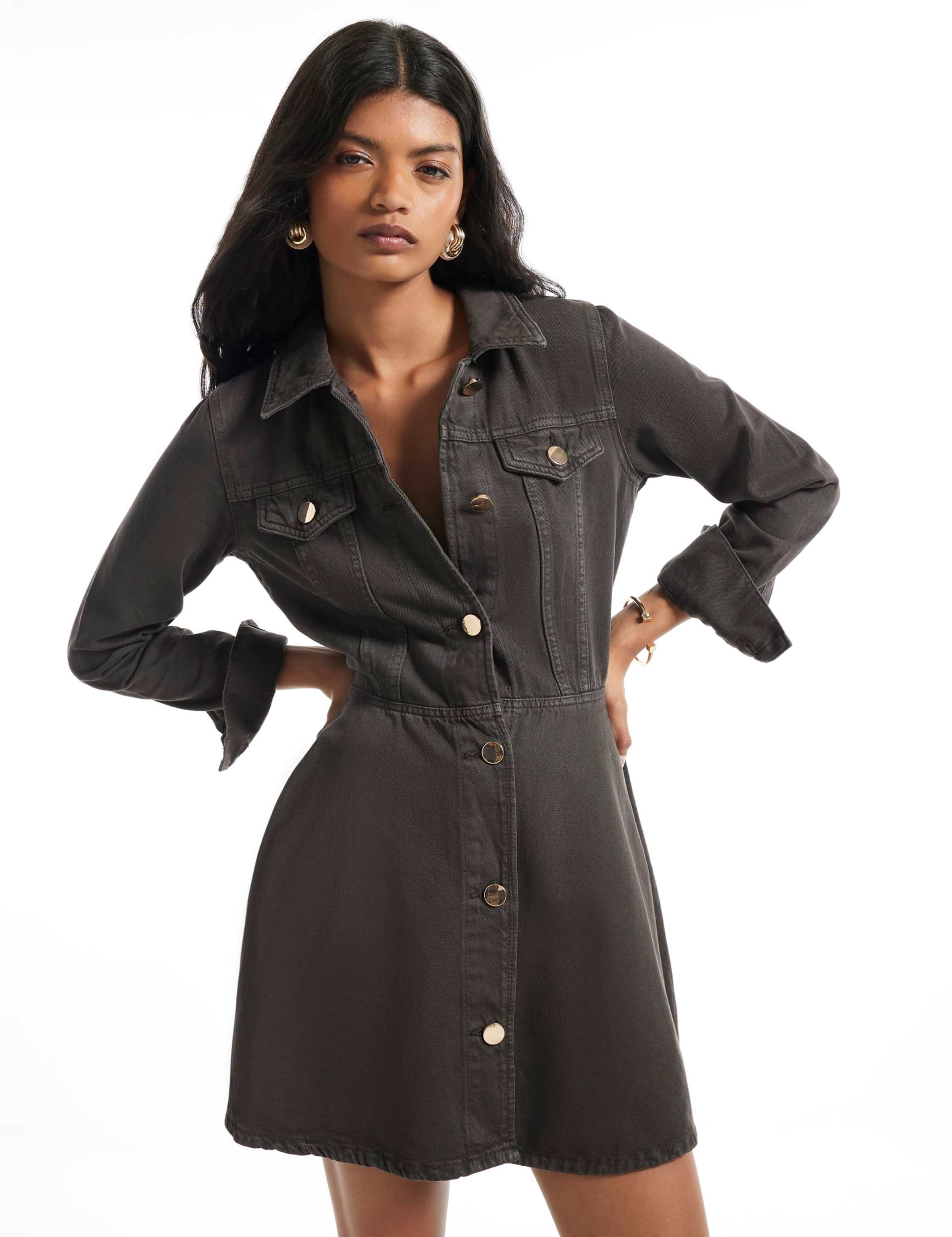 Denim Button Up Mini Swing Dress 2 of 6