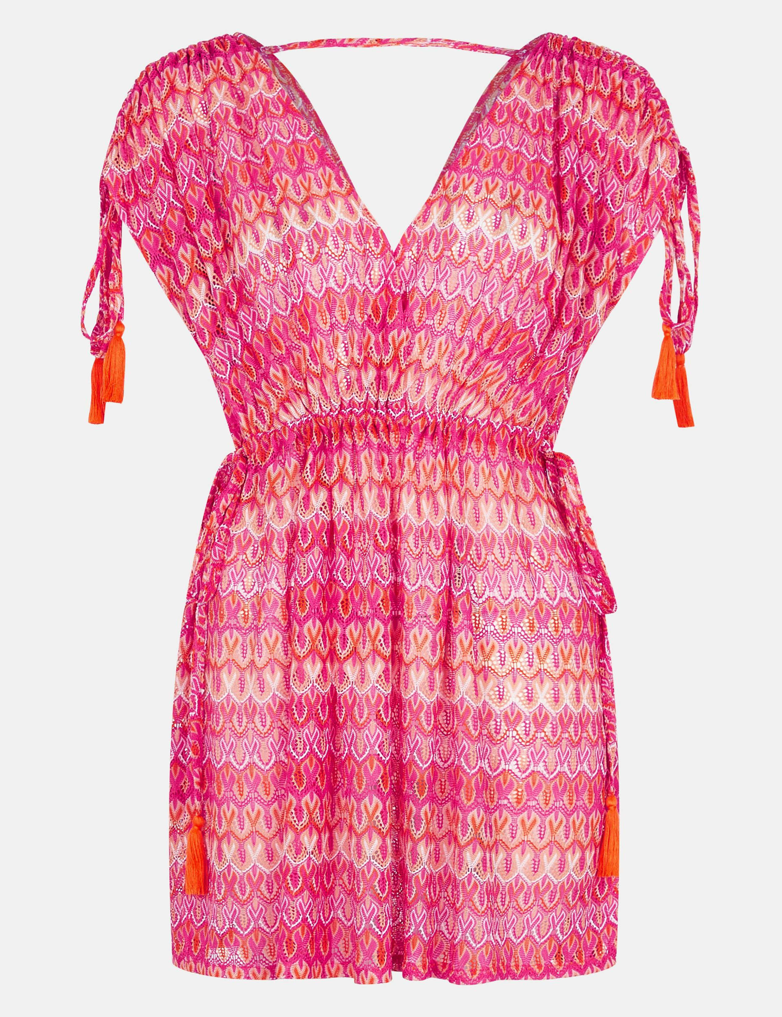 Printed Crochet V-Neck Mini Kaftan 2 of 4