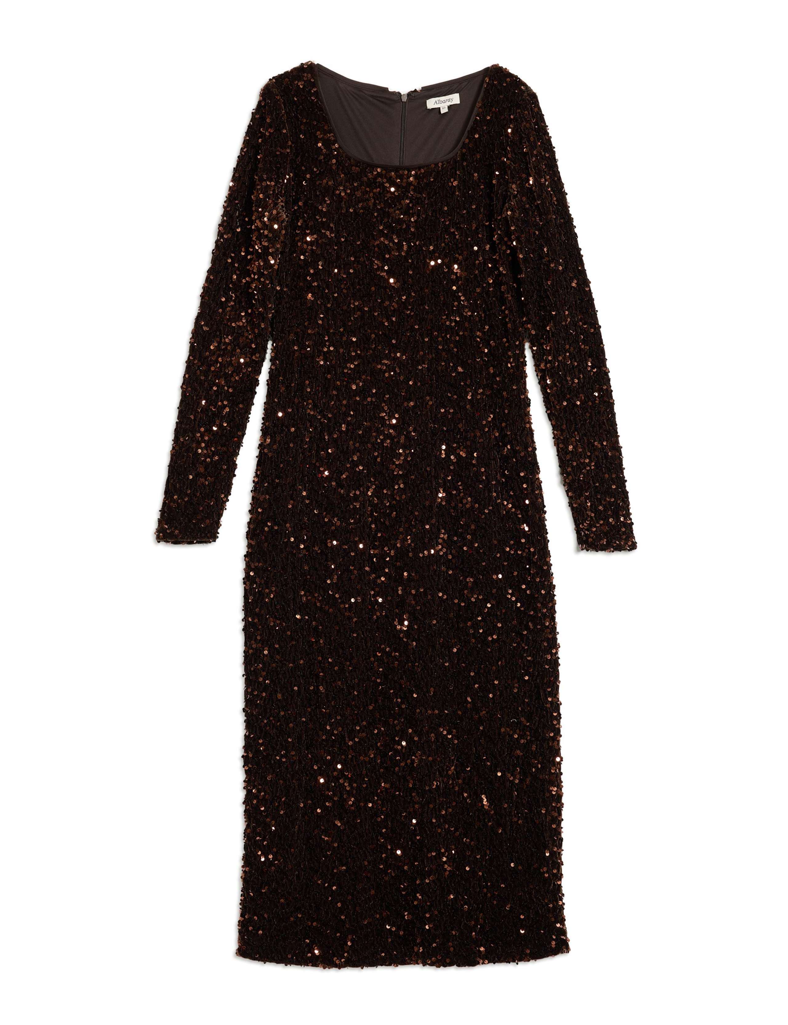 Velvet Sequin Square Neck Midi Column Dress 2 of 4
