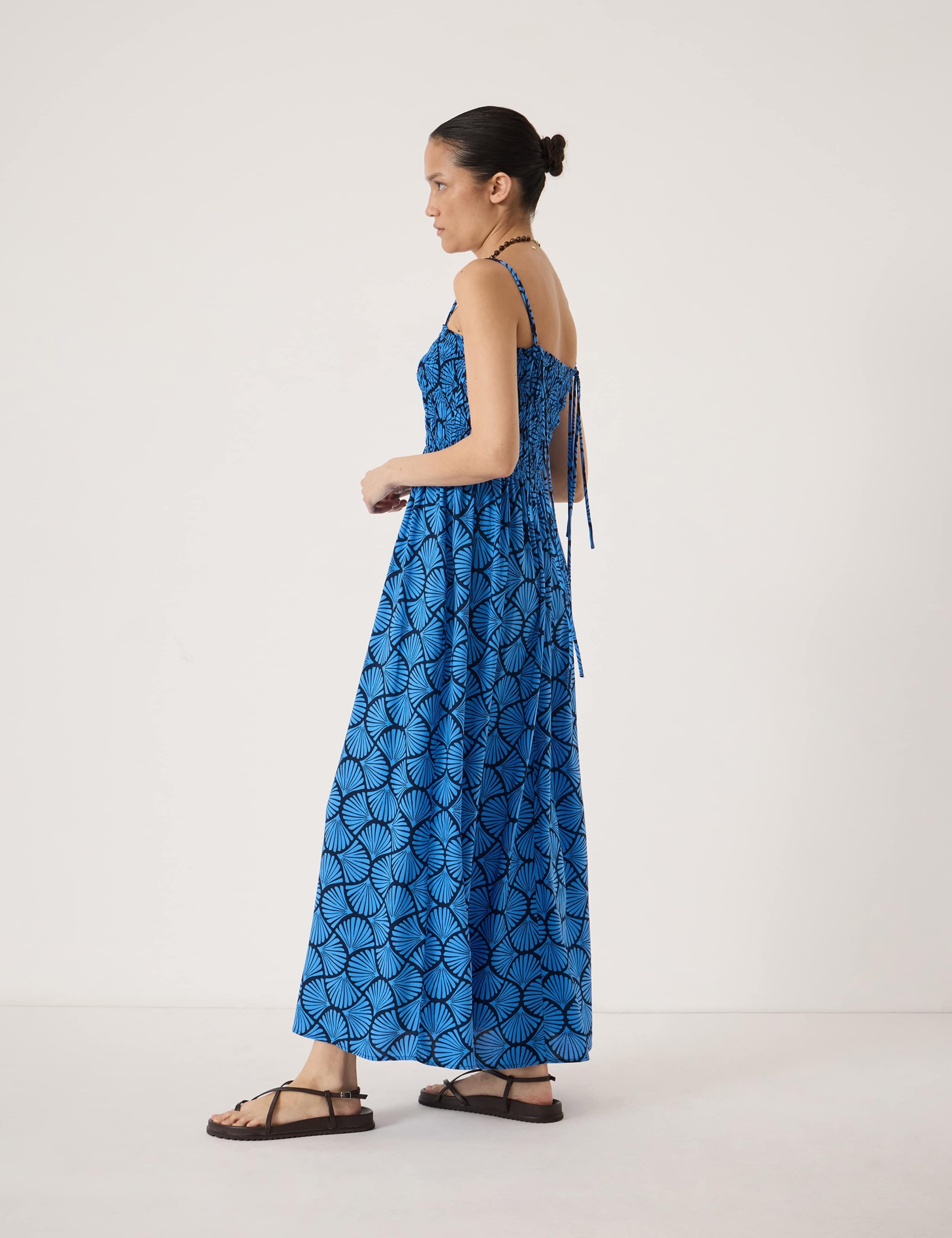 Geometric Square Neck Maxi Shirred Dress 3 of 5