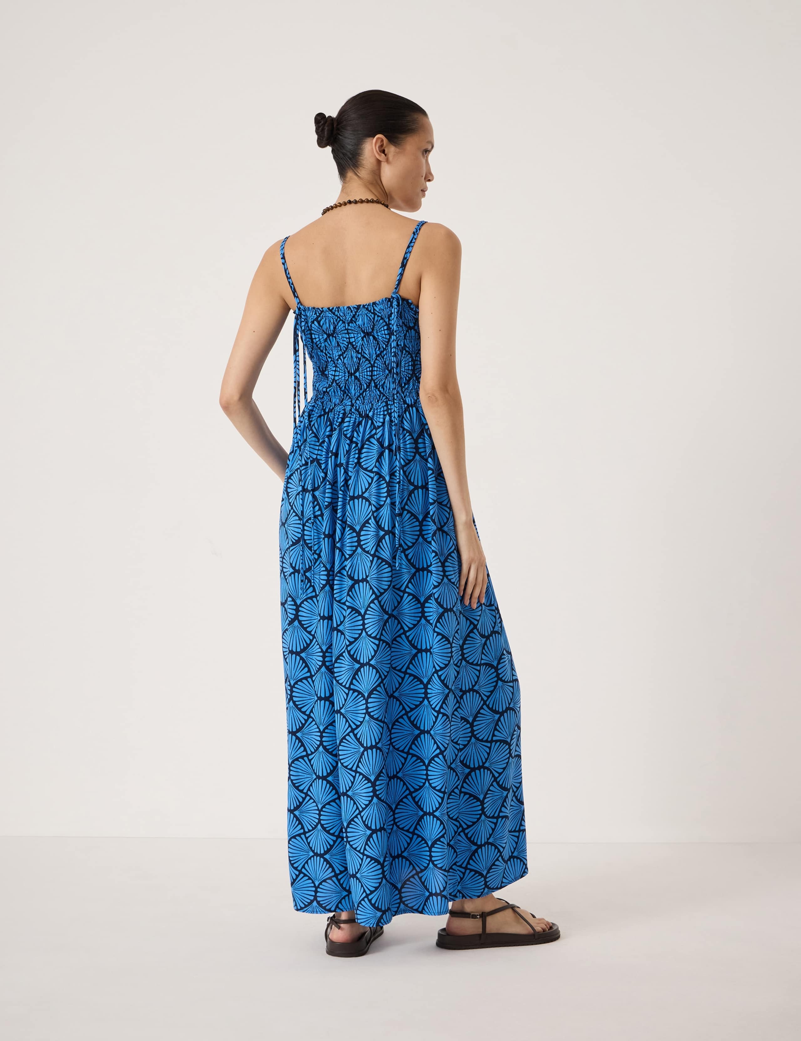Geometric Square Neck Maxi Shirred Dress 4 of 5
