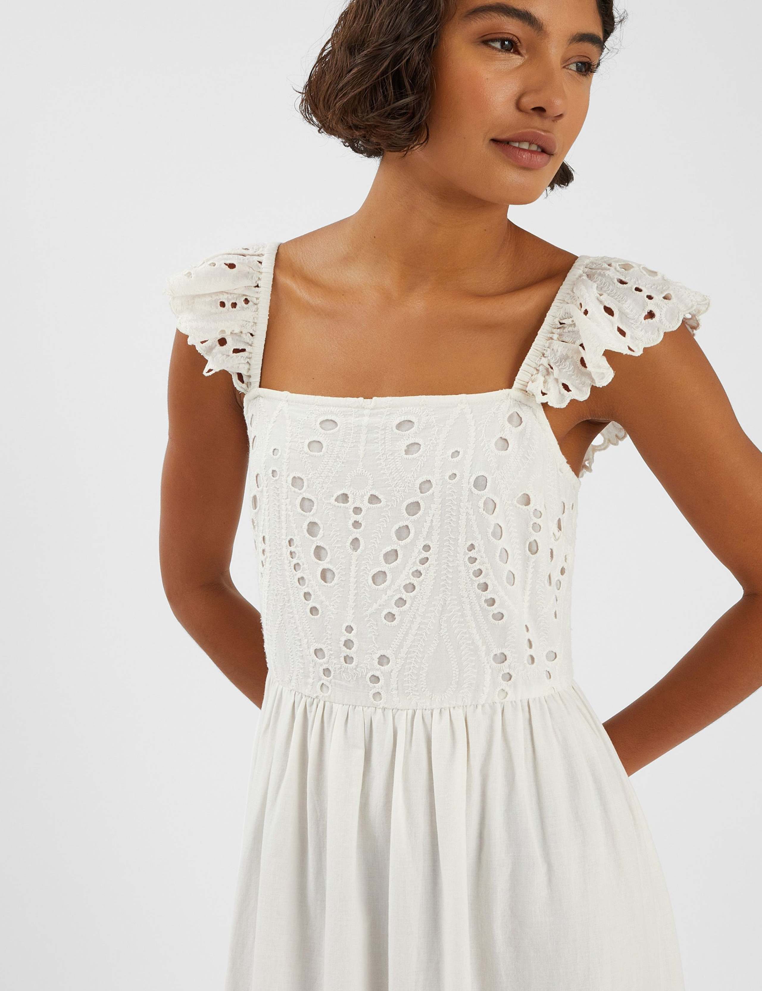 Pure Cotton Broderie Frill Shoulder Dress 4 of 4